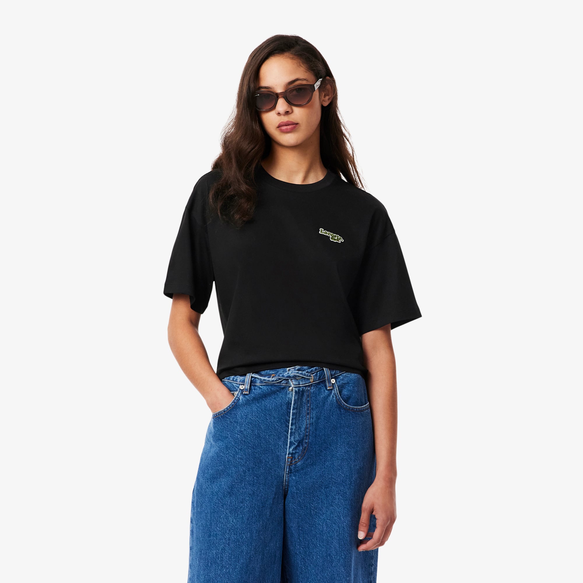 Lacoste Kadın Relaxed Fit Bisiklet Yaka Siyah T-Shirt