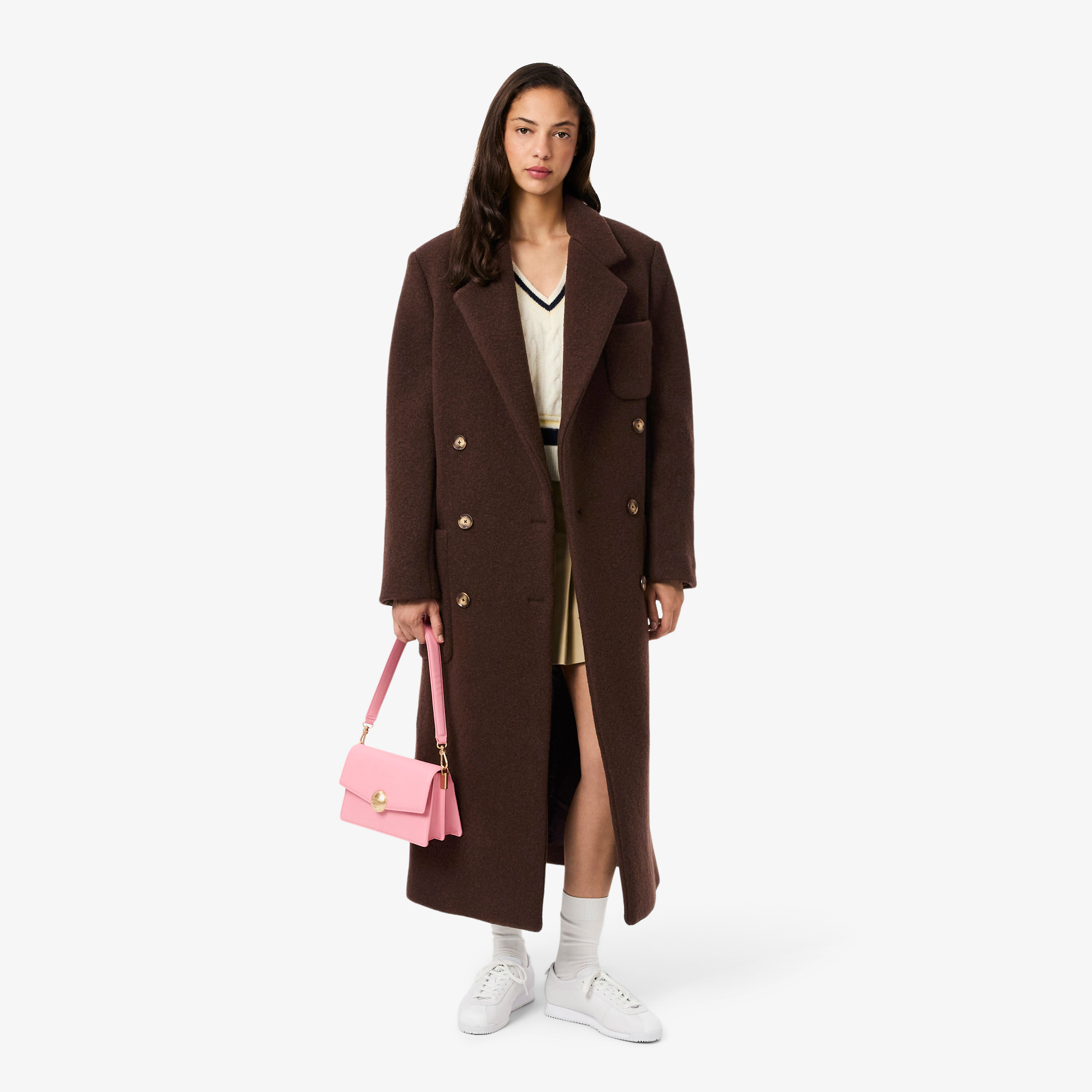 Kadın Relaxed Fit Yün Kahverengi Kaban BF5306-SKB | Lacoste