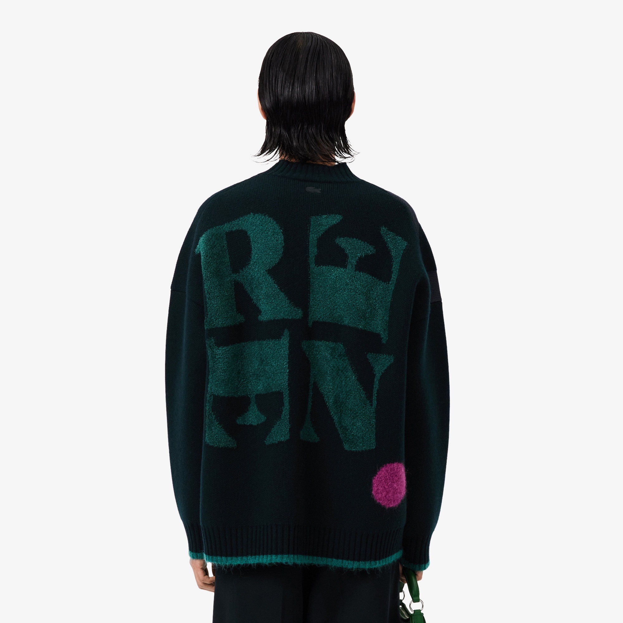 FW25 RUNWAY Erkek Loose Fit Bisiklet Yaka Baskılı Yeşil Kazak