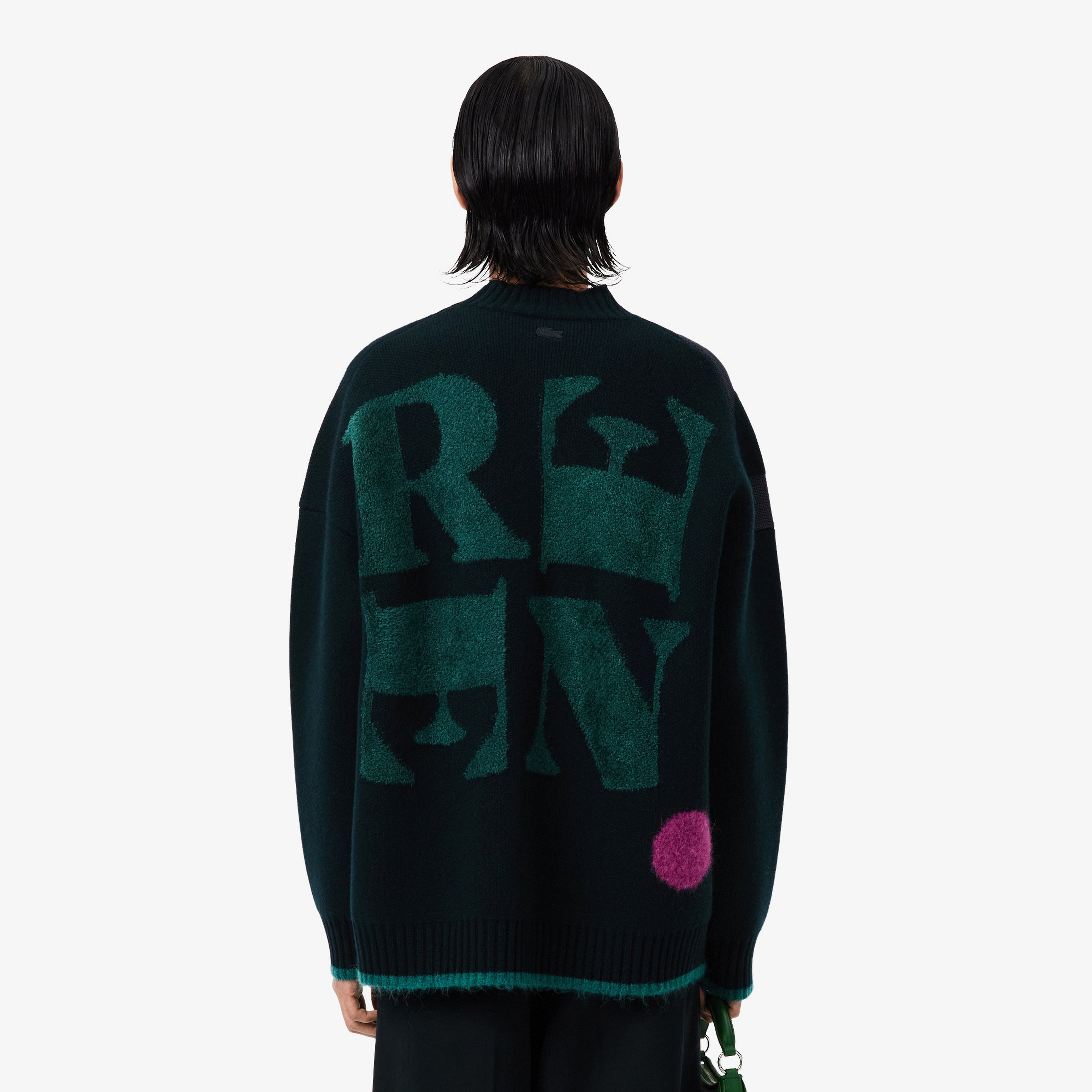 FW25 RUNWAY Erkek Loose Fit Bisiklet Yaka Baskılı Yeşil Kazak