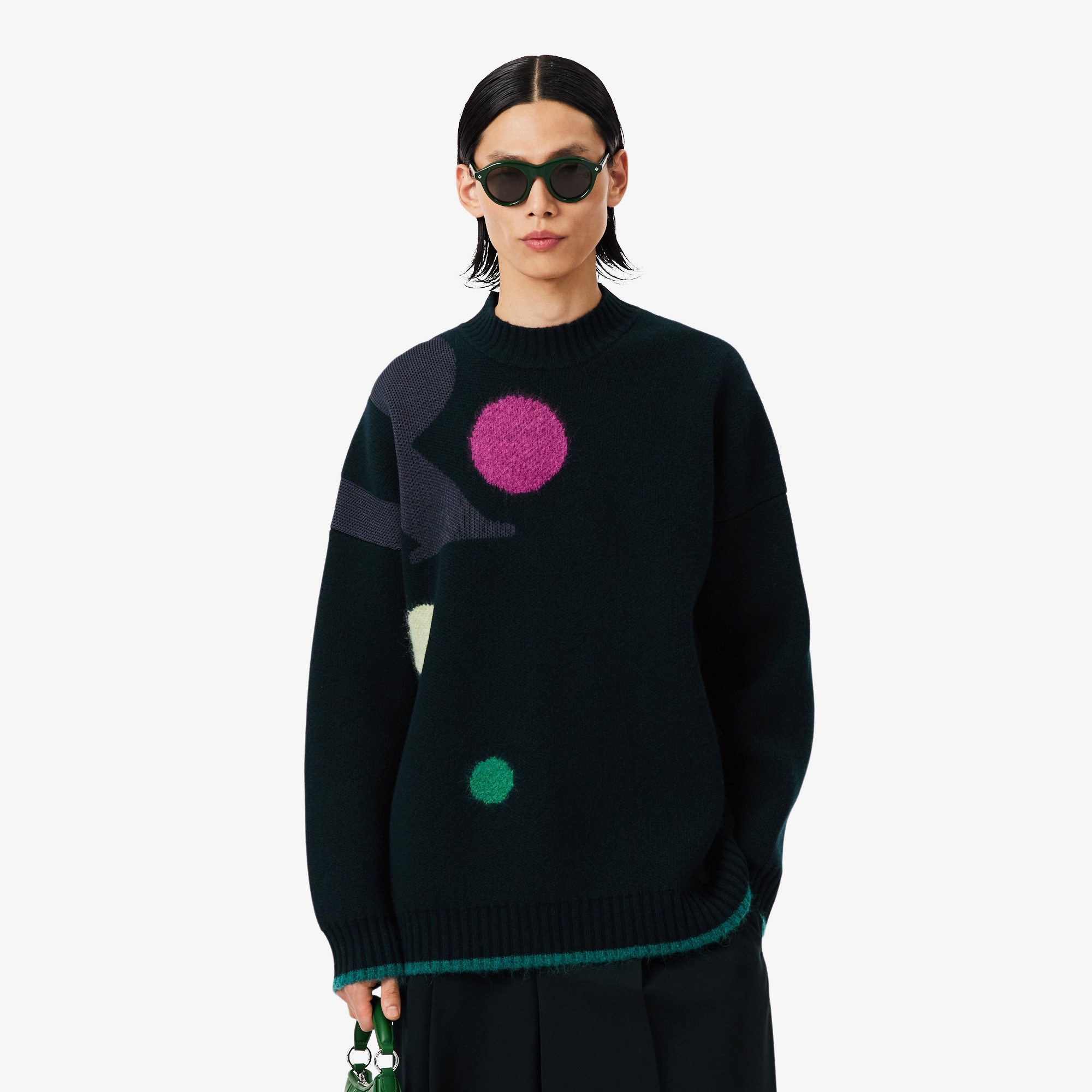 FW25 RUNWAY Erkek Loose Fit Bisiklet Yaka Baskılı Yeşil Kazak