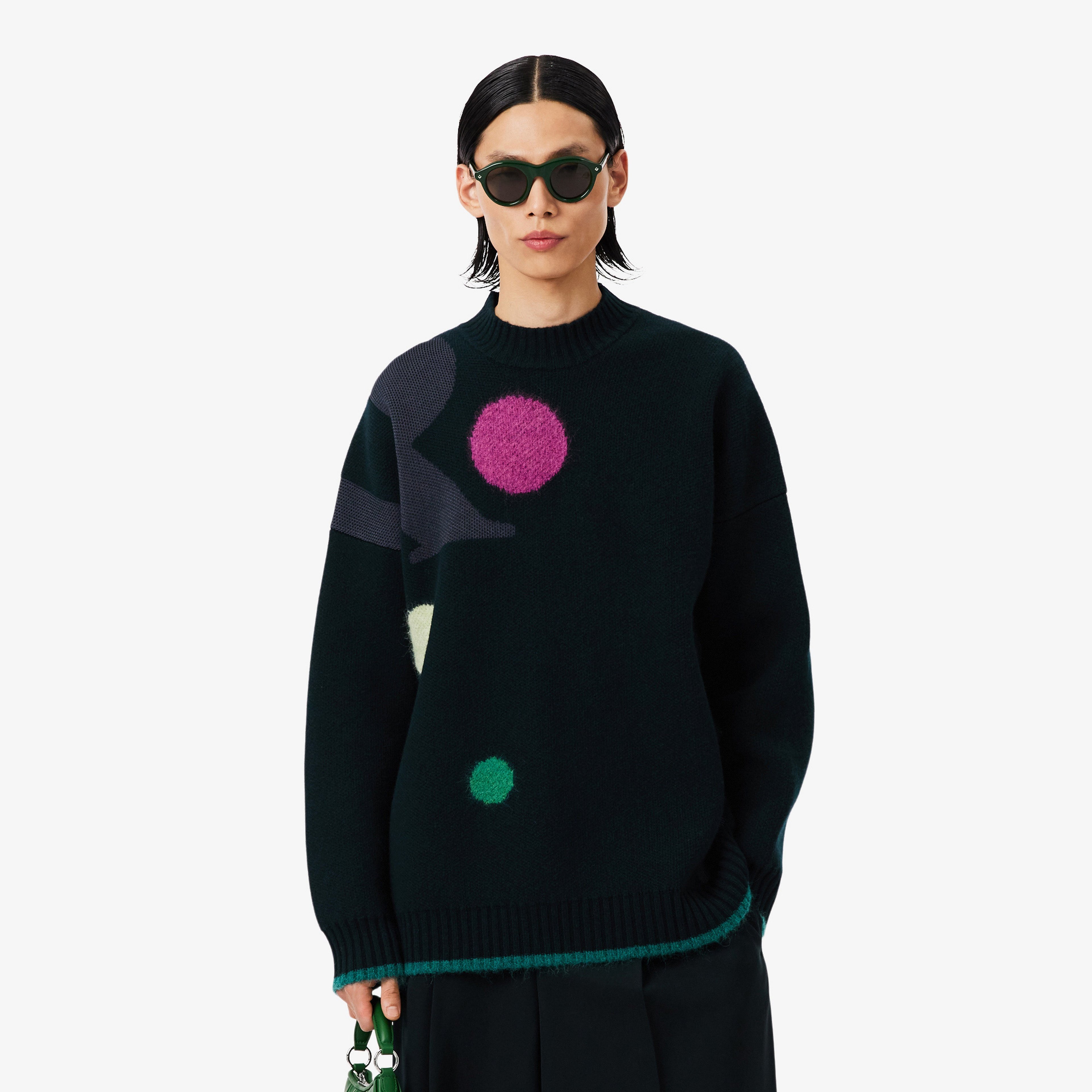 FW25 RUNWAY Erkek Loose Fit Bisiklet Yaka Baskılı Yeşil Kazak