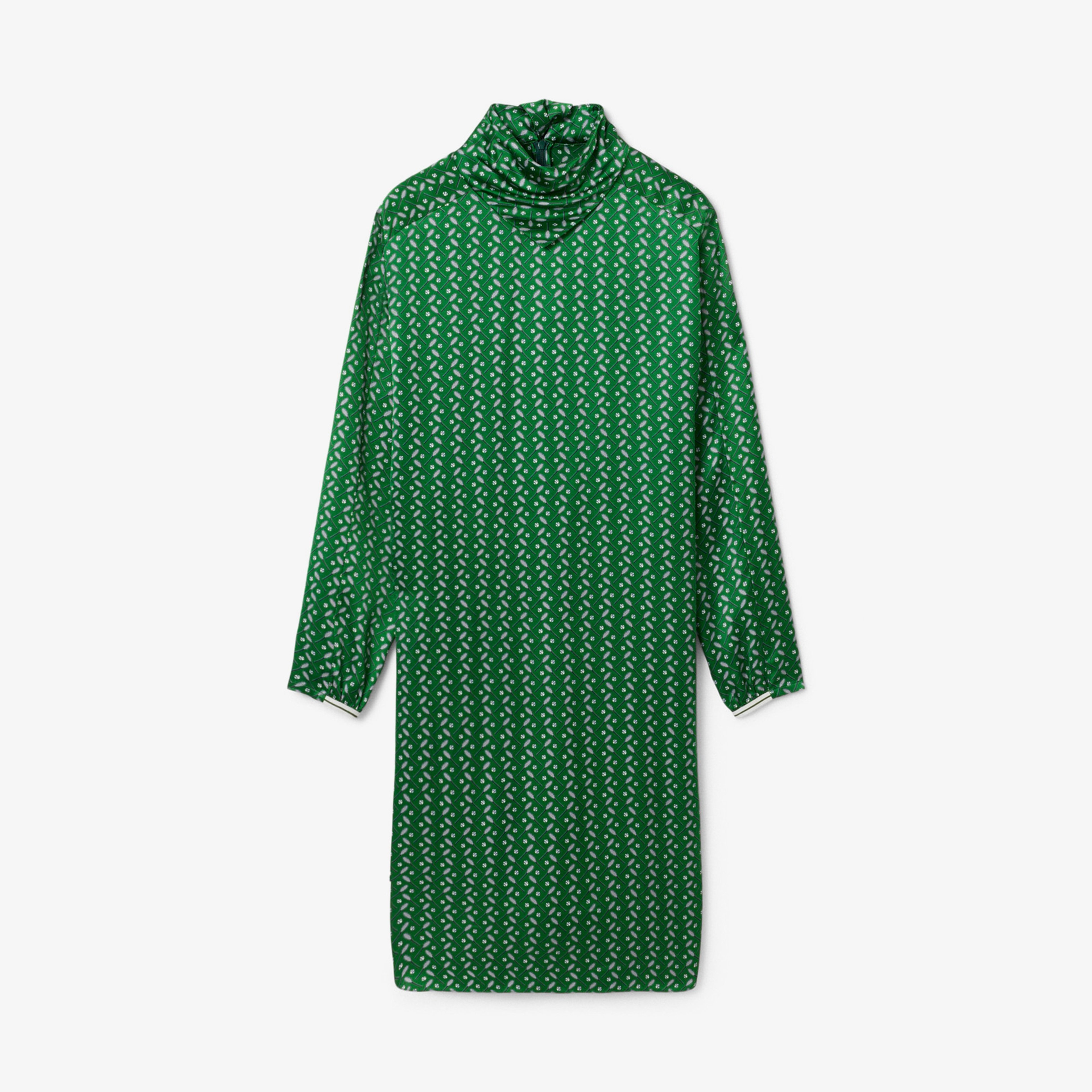 FW25 RUNWAY Kadın Dik Yaka Desenli Yeşil Elbise