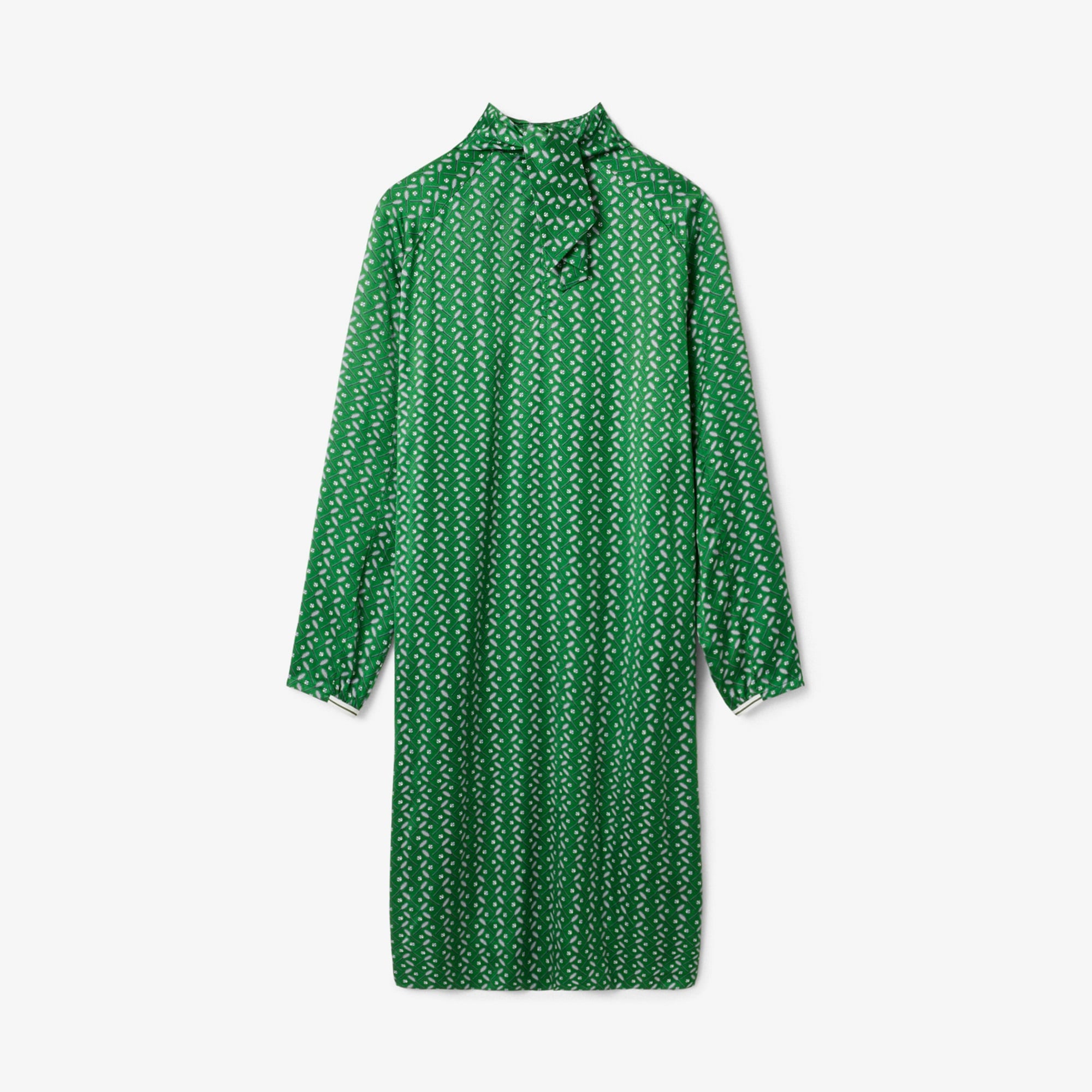 FW25 RUNWAY Kadın Dik Yaka Desenli Yeşil Elbise