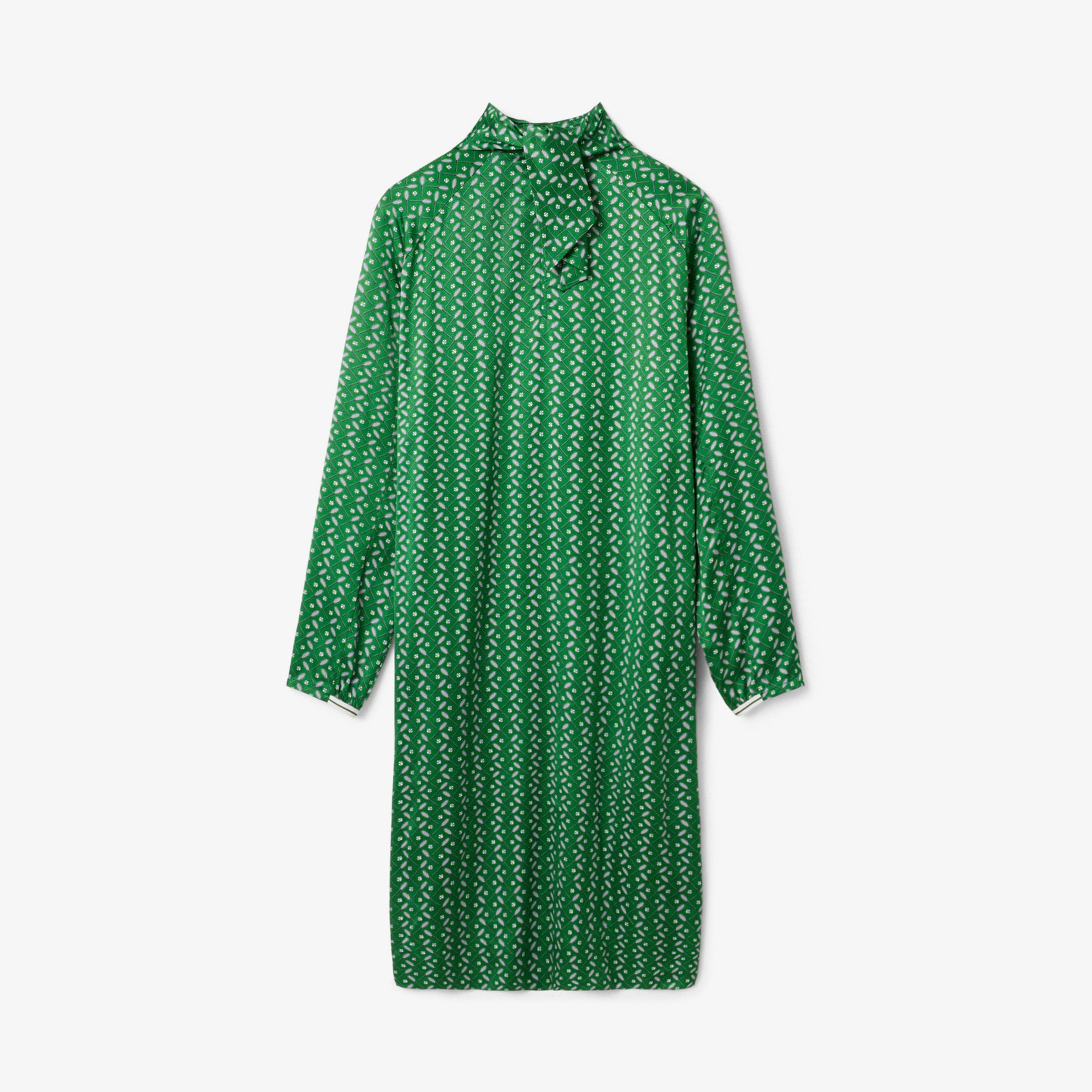 FW25 RUNWAY Kadın Dik Yaka Desenli Yeşil Elbise