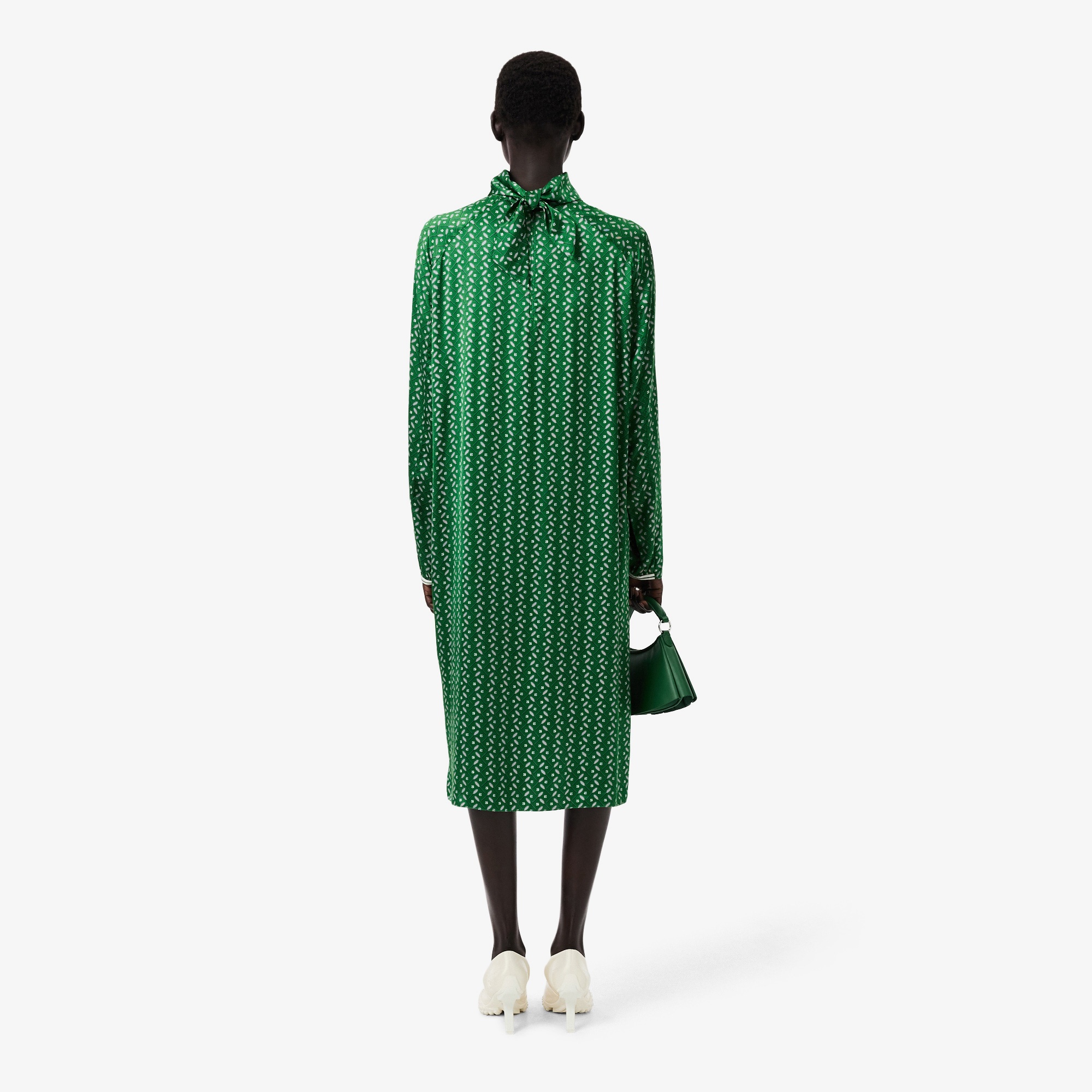 FW25 RUNWAY Kadın Dik Yaka Desenli Yeşil Elbise