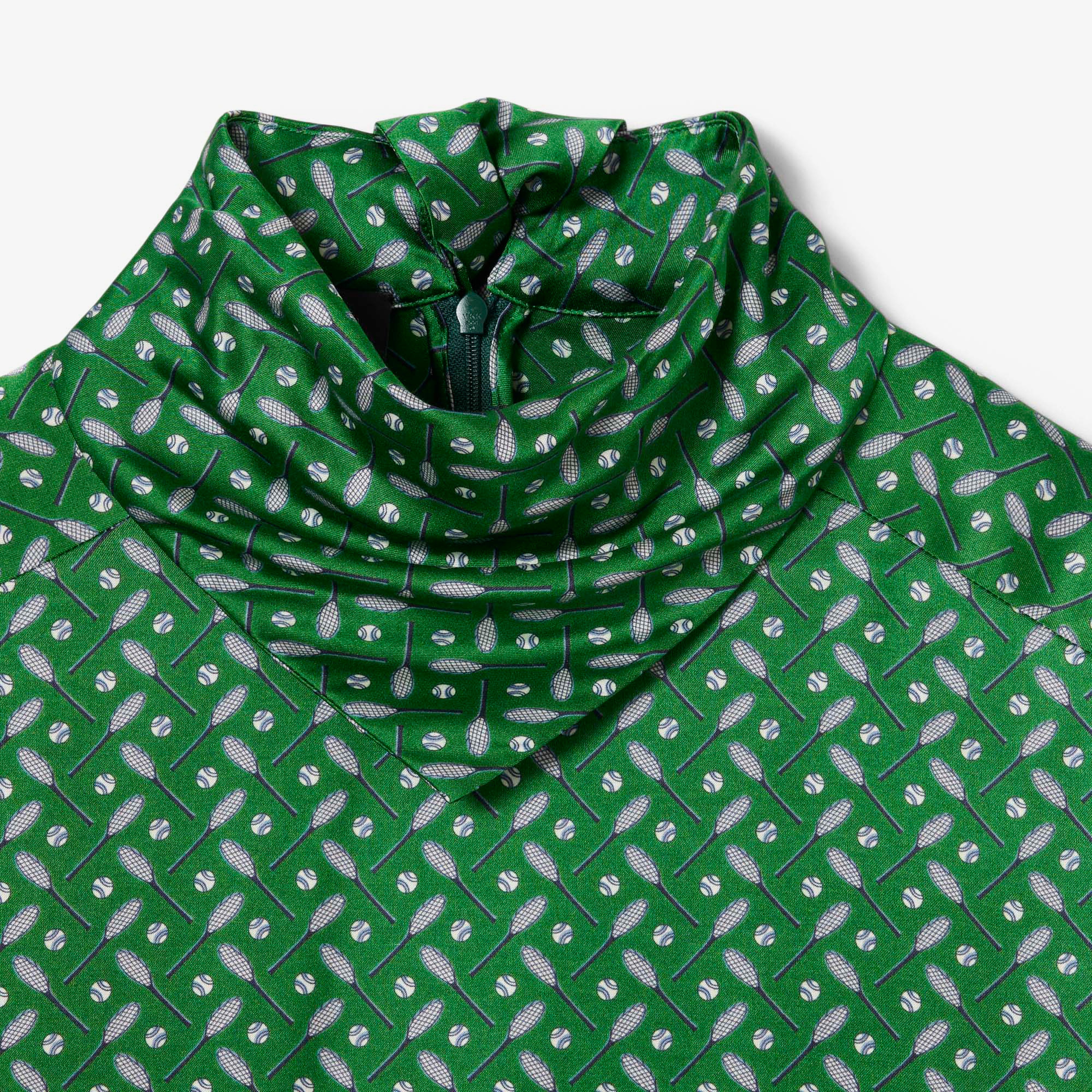 FW25 RUNWAY Kadın Dik Yaka Desenli Yeşil Elbise