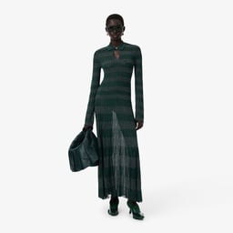 FW25 RUNWAY Kadın Polo Yaka Desenli Yeşil Elbise Yeşil