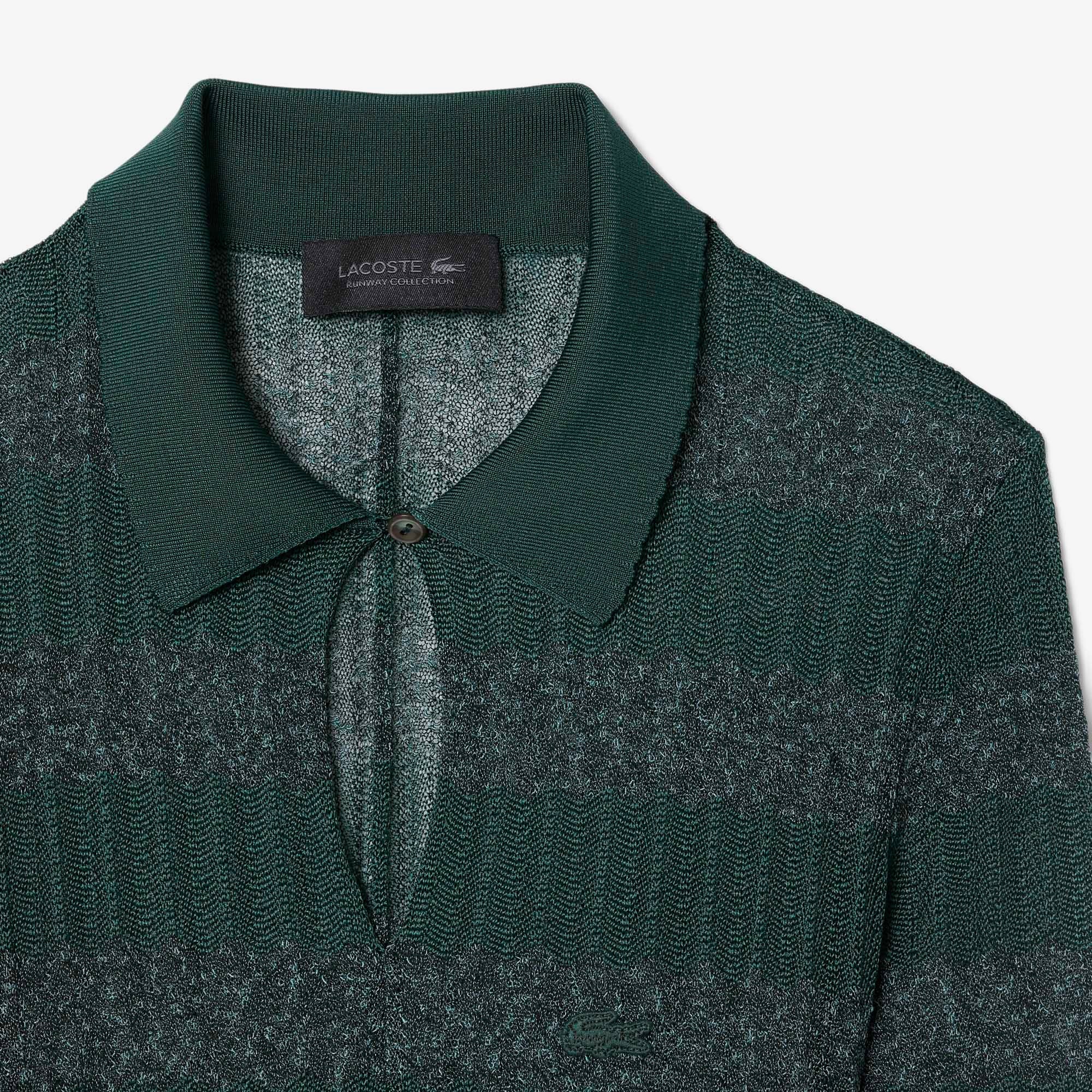 FW25 RUNWAY Kadın Polo Yaka Desenli Yeşil Elbise