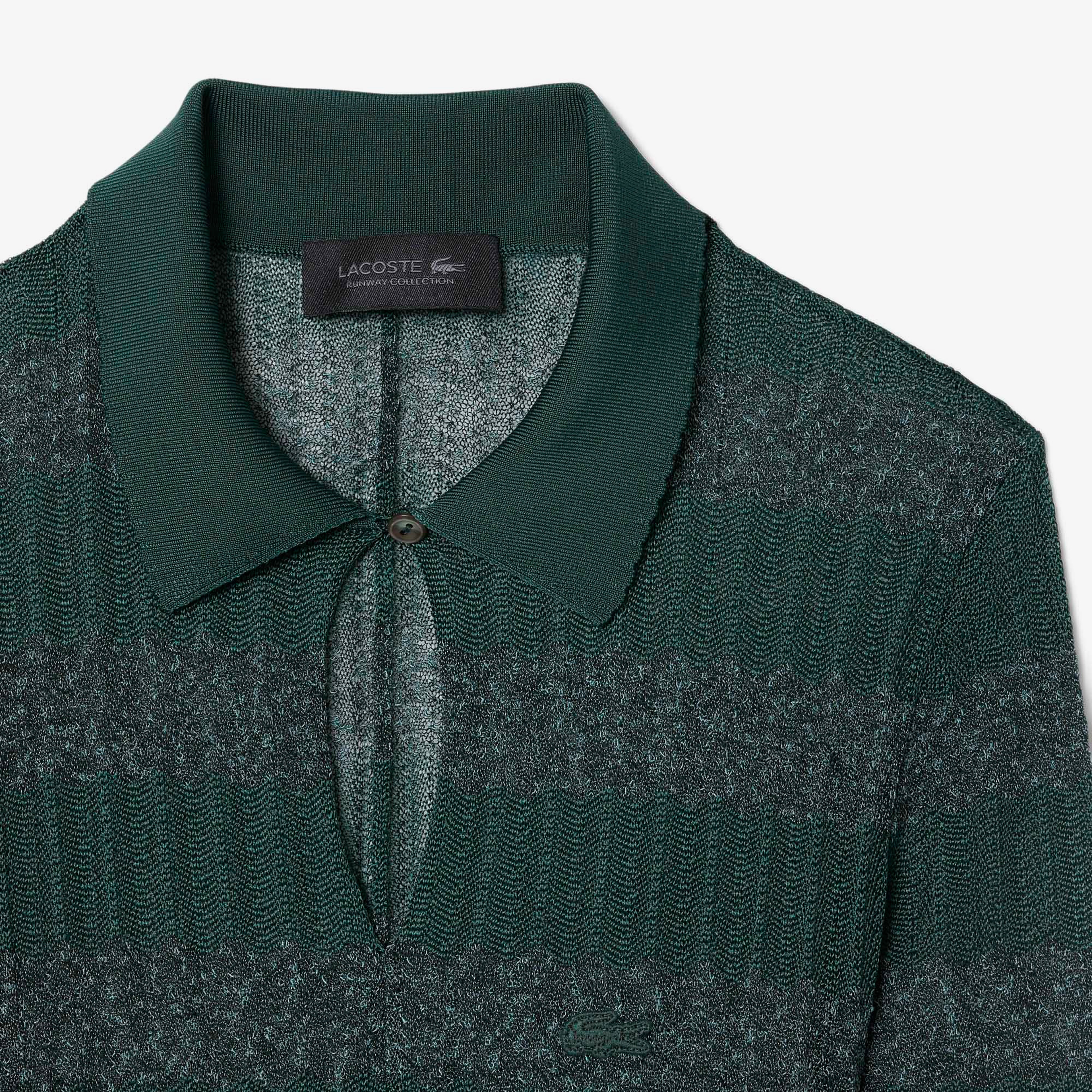 FW25 RUNWAY Kadın Polo Yaka Desenli Yeşil Elbise