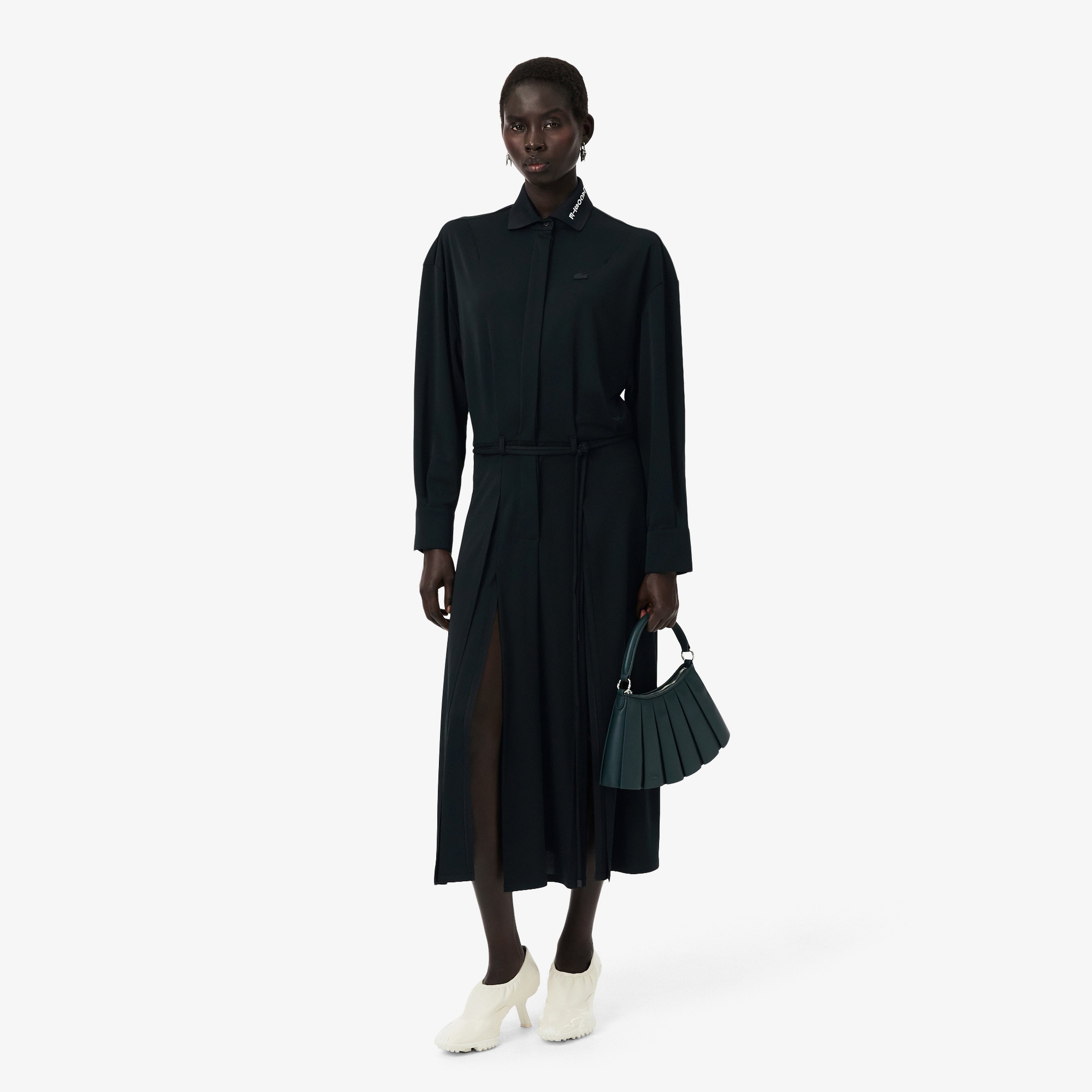 FW25 RUNWAY Kadın Polo Yaka Koyu Yeşil Elbise