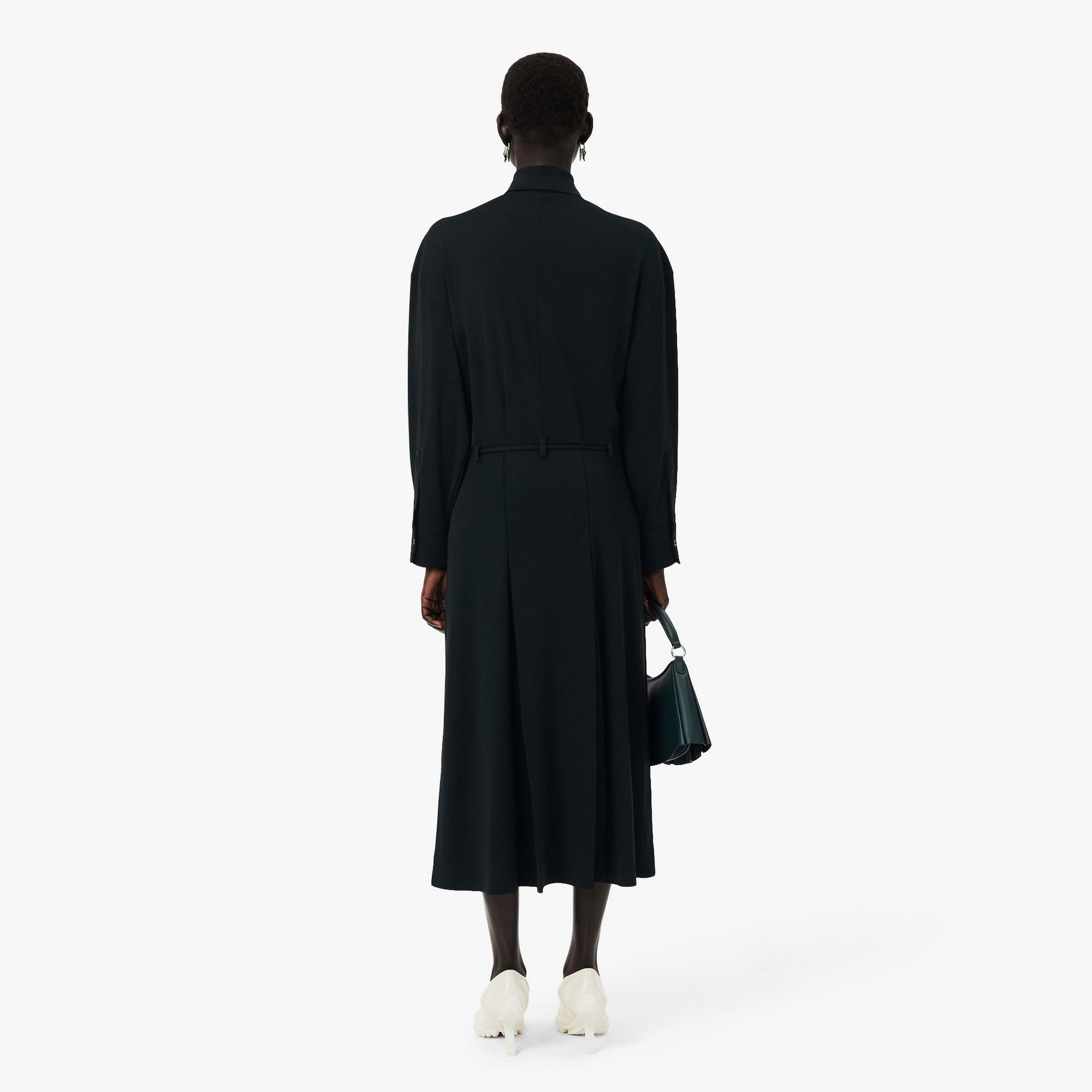 FW25 RUNWAY Kadın Polo Yaka Koyu Yeşil Elbise