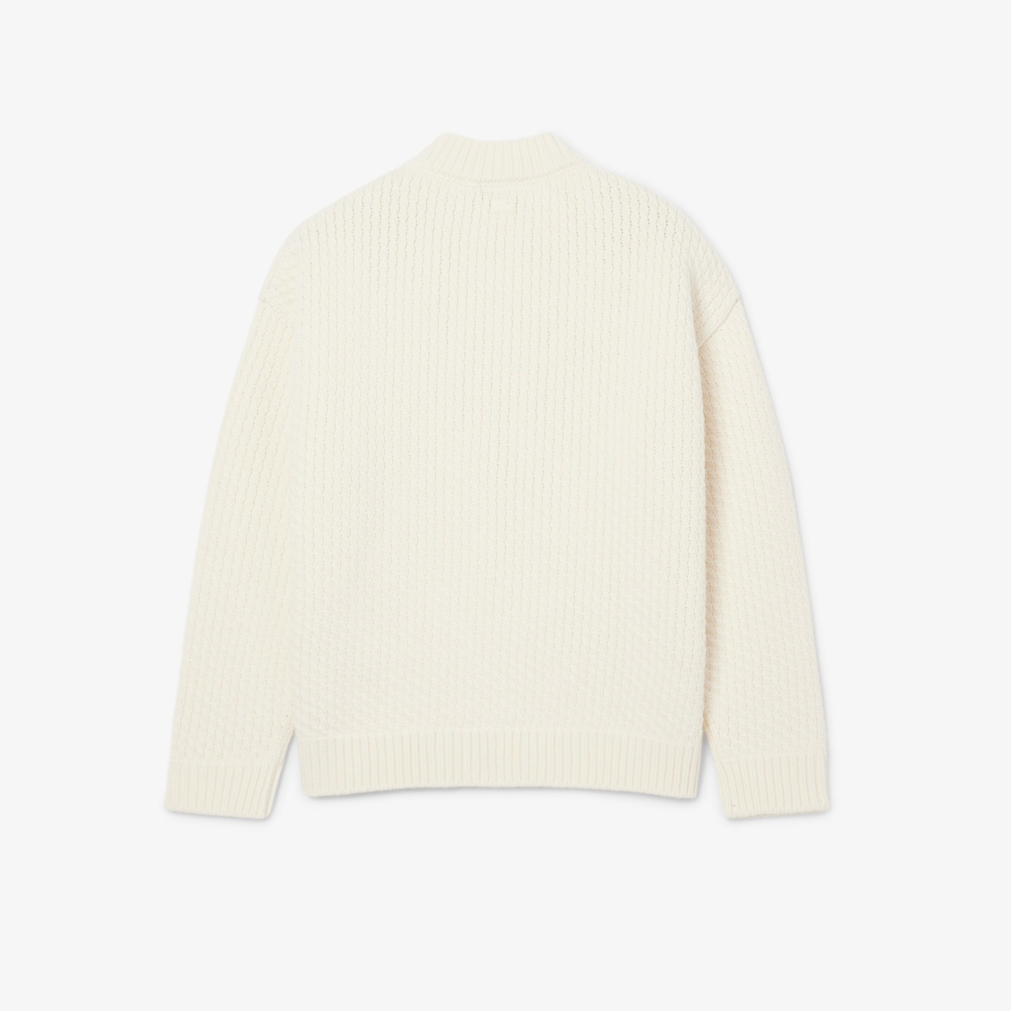 FW25 RUNWAY Erkek Oversize Fit Bisiklet Yaka Baskılı Yün Beyaz Kazak