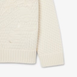 FW25 RUNWAY Erkek Oversize Fit Bisiklet Yaka Baskılı Yün Beyaz Kazak Beyaz