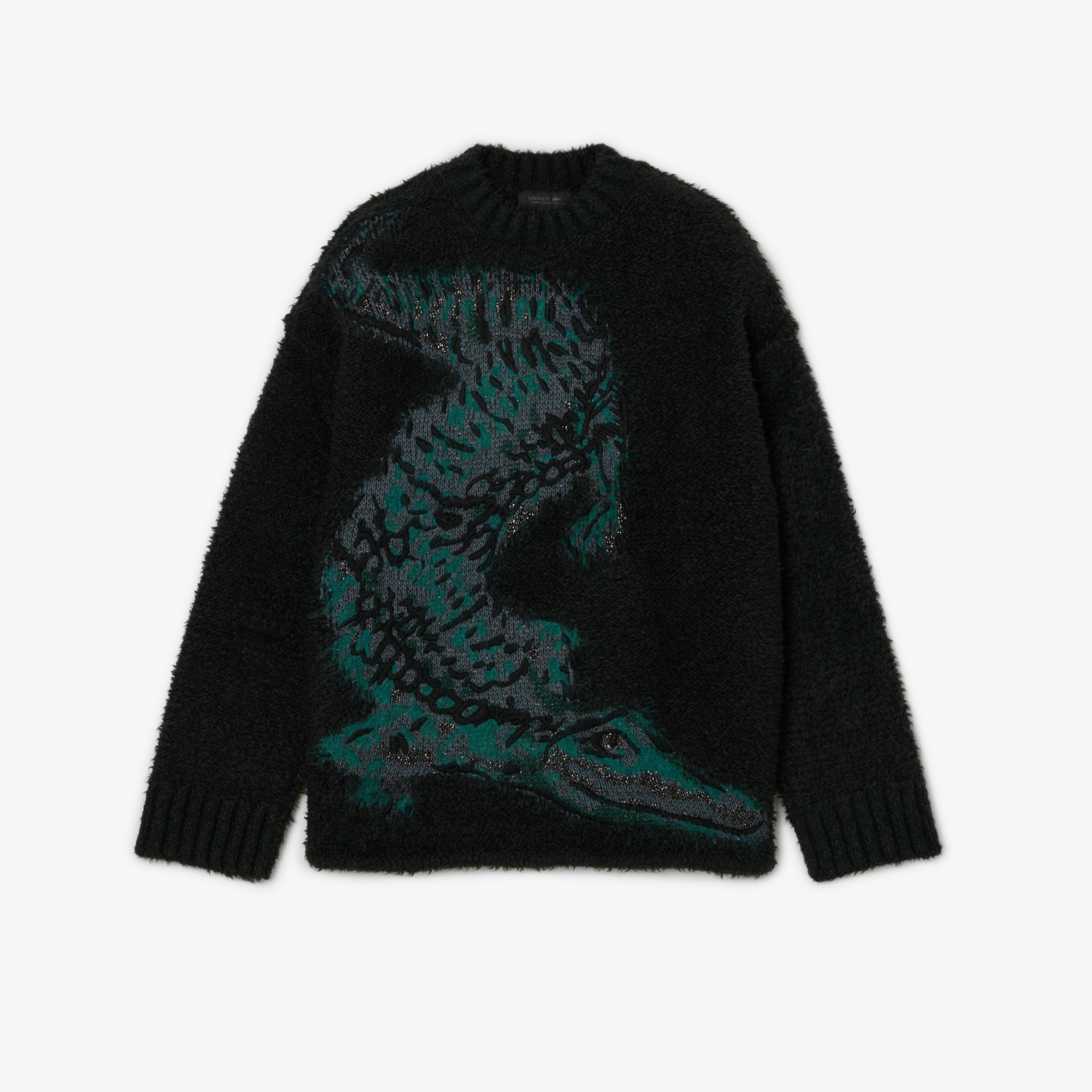 F25 RUNWAY Unisex Loose Fit Bisiklet Yaka Baskılı Yeşil Kazak