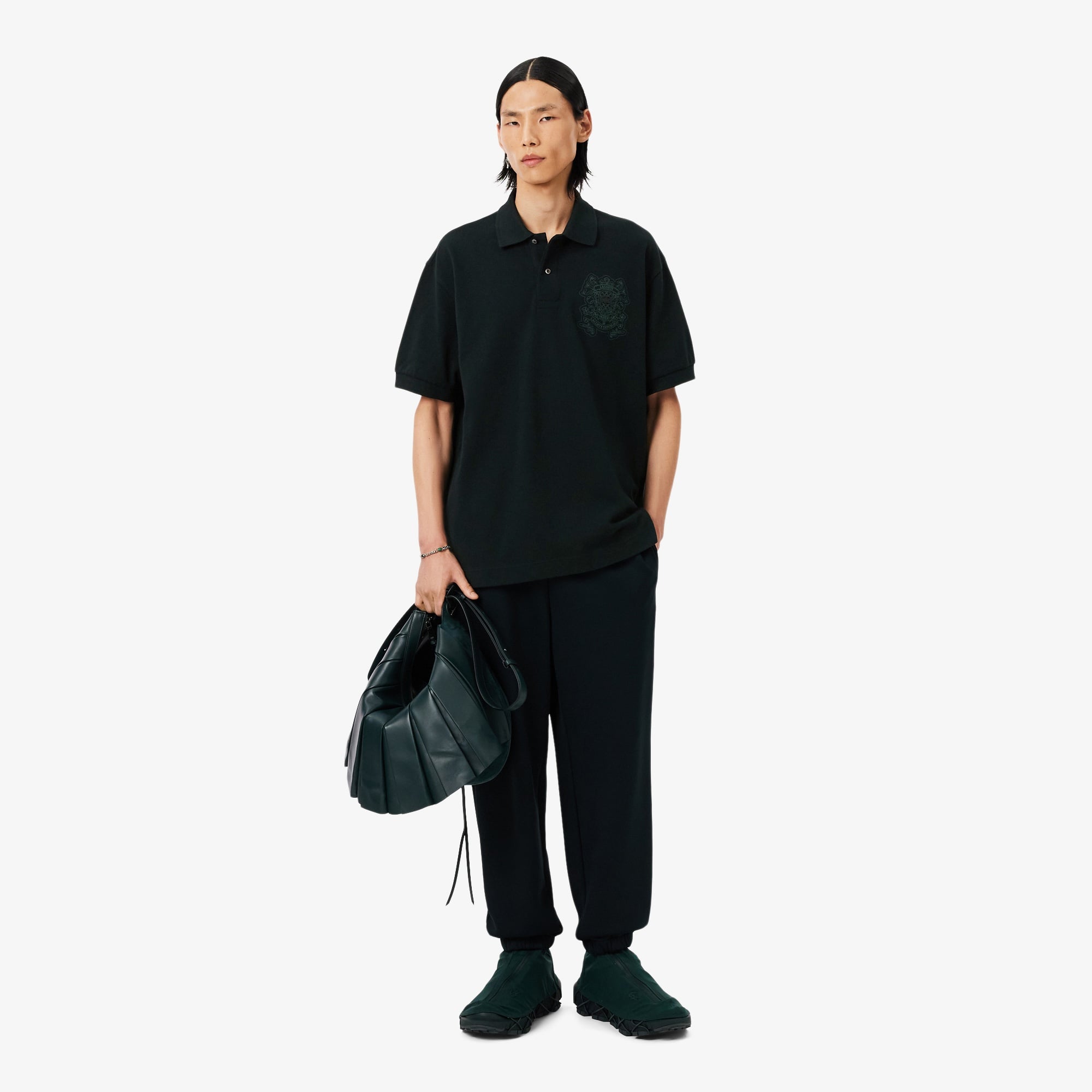 FW25 RUNWAY Unisex Loose Fit Koyu Yeşil Polo