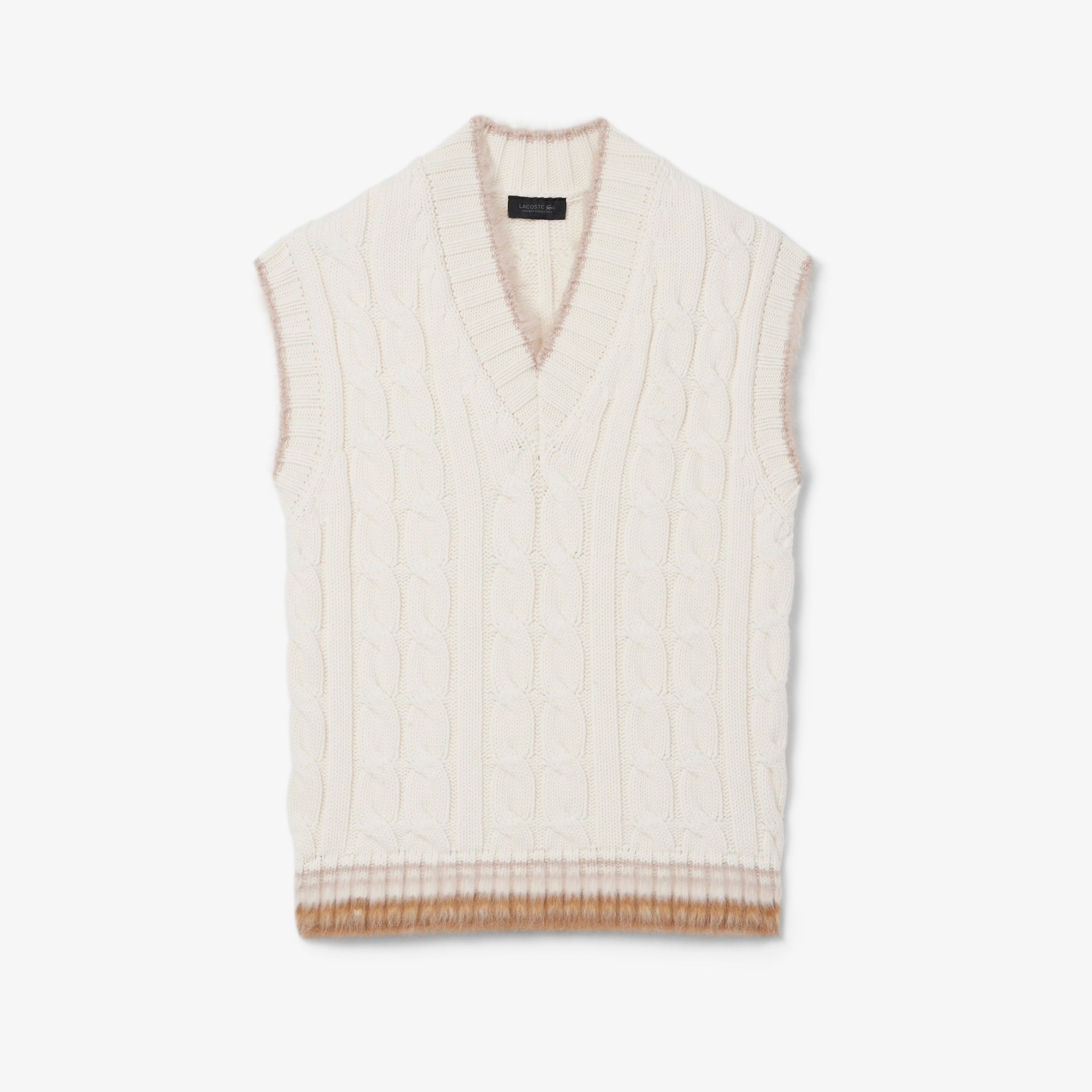 FW25 RUNWAY Erkek Regular Fit V Yaka Yün Beyaz Süveter