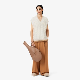 FW25 RUNWAY Erkek Regular Fit V Yaka Yün Beyaz Süveter Beyaz