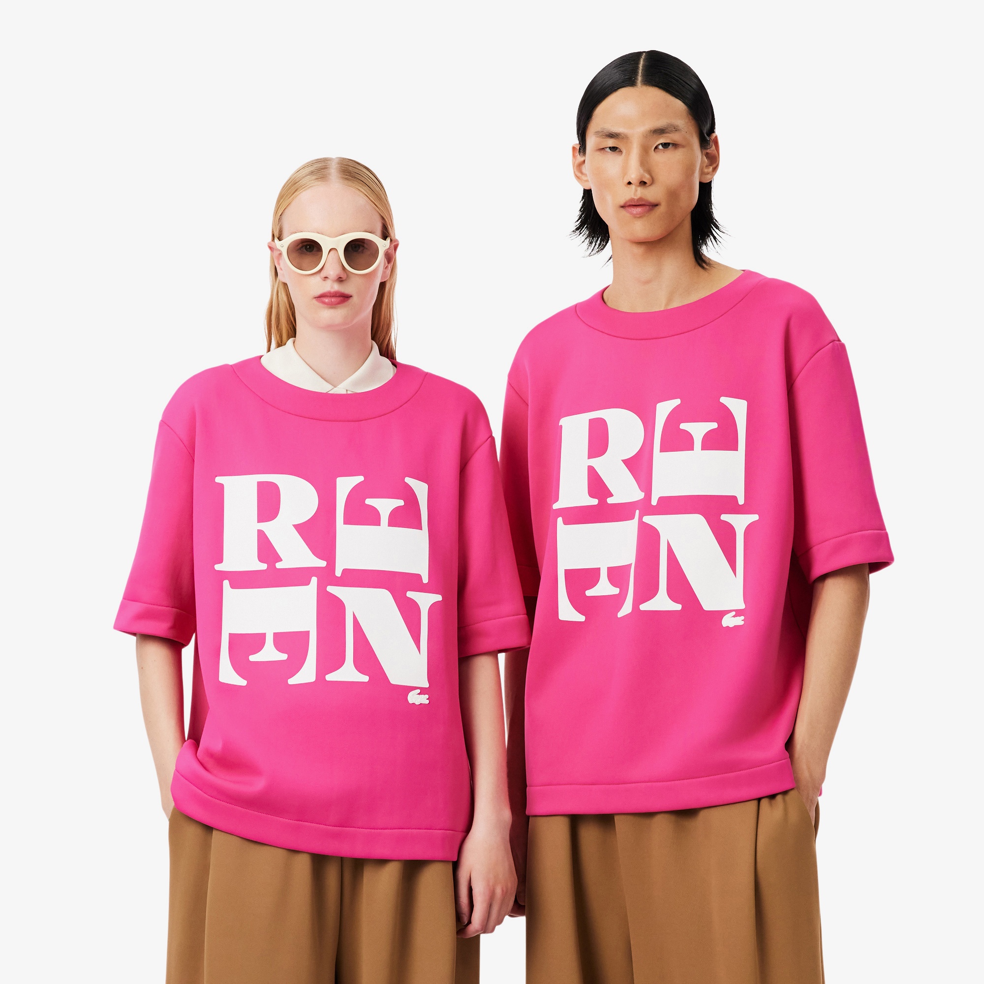 FW25 RUNWAY Unisex Relaxed Fit Bisiklet Yaka Baskılı Pembe T-Shirt