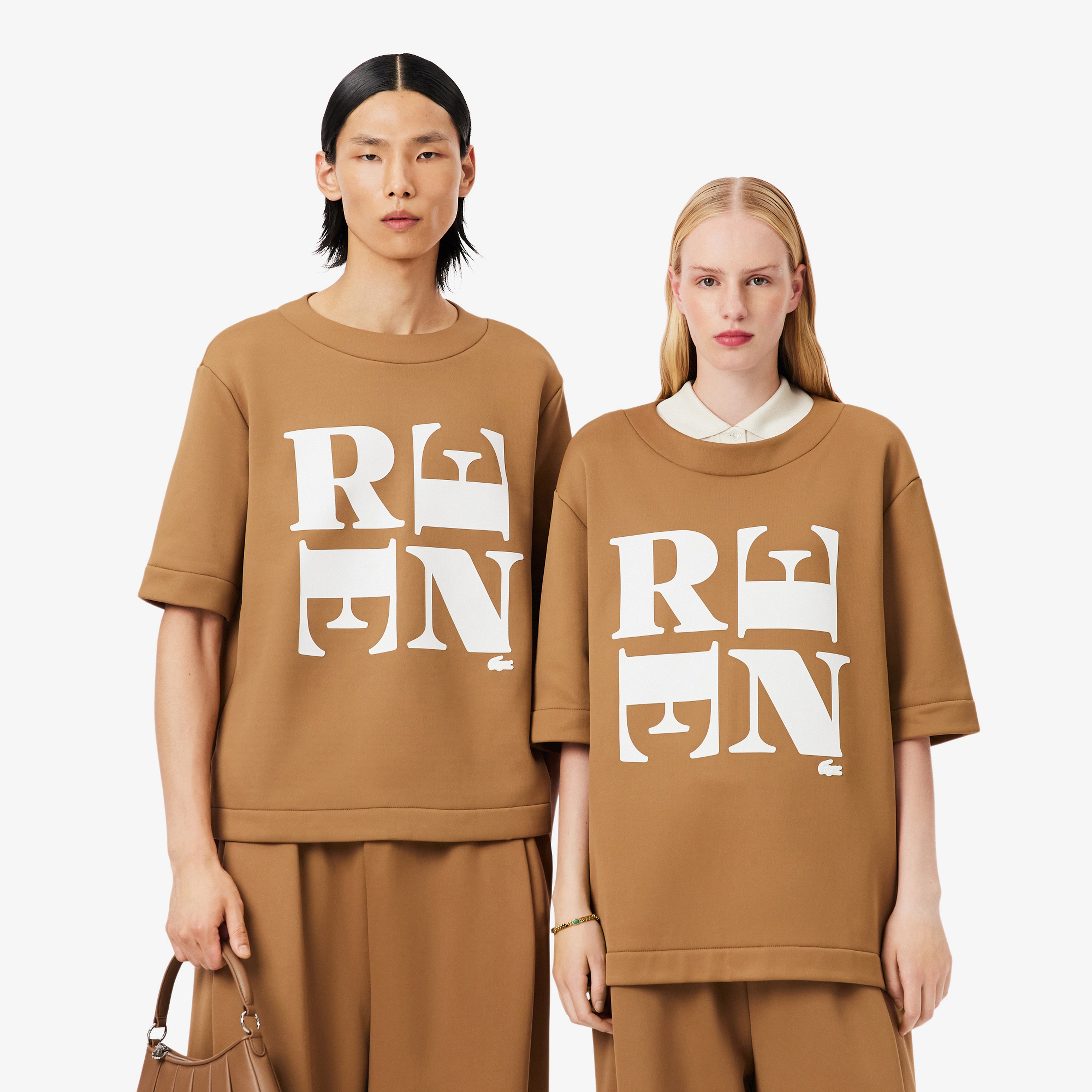 FW25 RUNWAY Unisex Relaxed Fit Bisiklet Yaka Baskılı Kahverengi T-Shirt