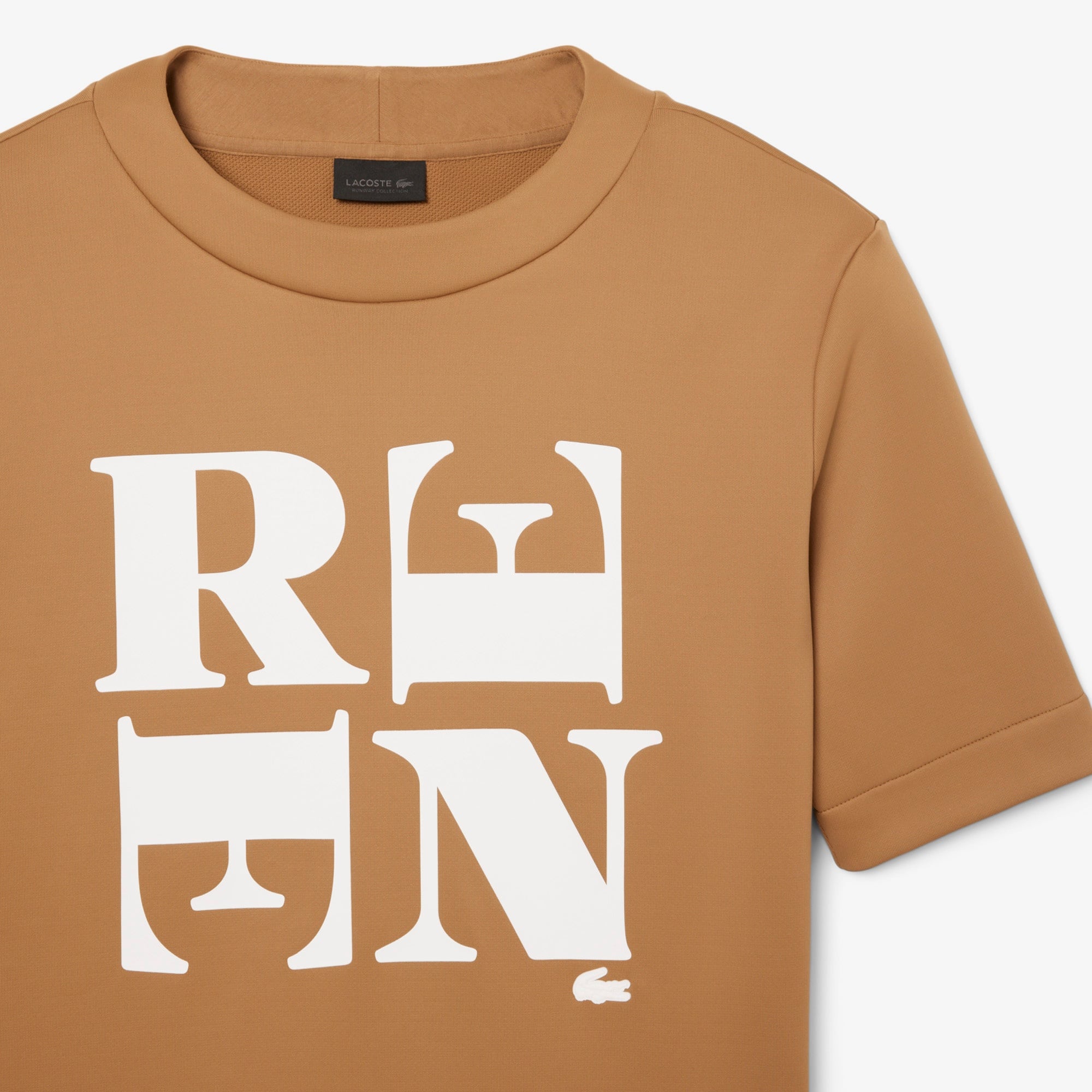 FW25 RUNWAY Unisex Relaxed Fit Bisiklet Yaka Baskılı Kahverengi T-Shirt