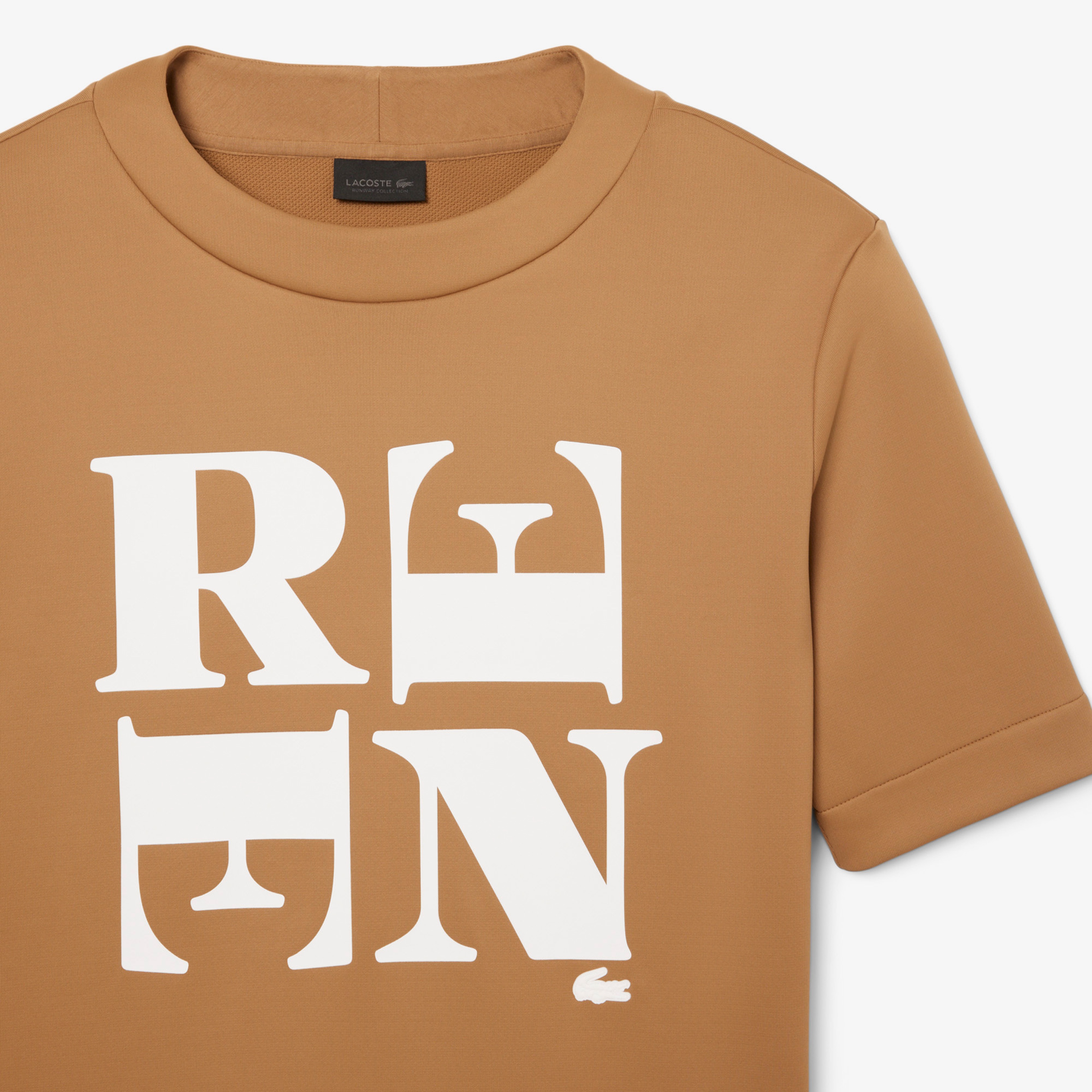 FW25 RUNWAY Unisex Relaxed Fit Bisiklet Yaka Baskılı Kahverengi T-Shirt