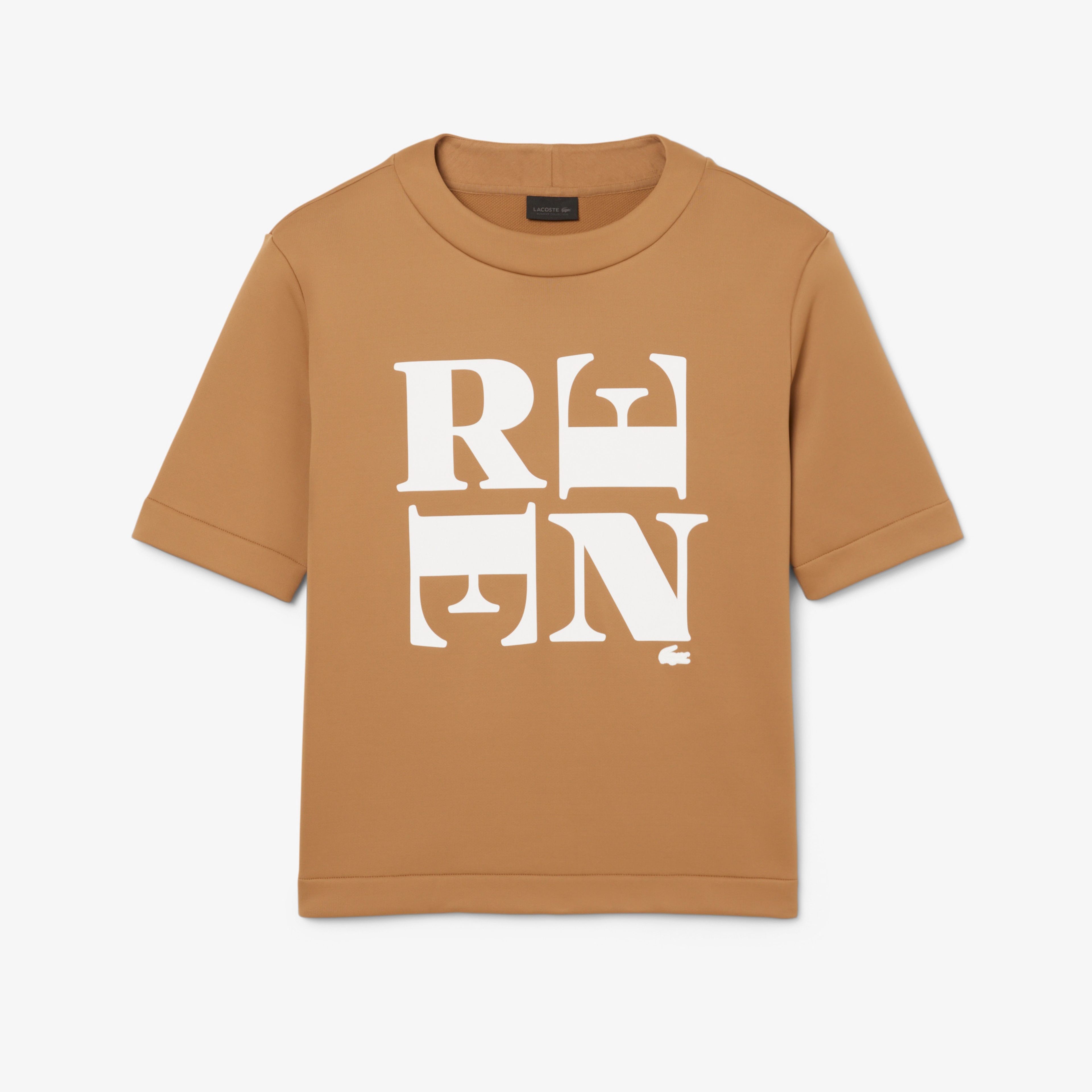 FW25 RUNWAY Unisex Relaxed Fit Bisiklet Yaka Baskılı Kahverengi T-Shirt