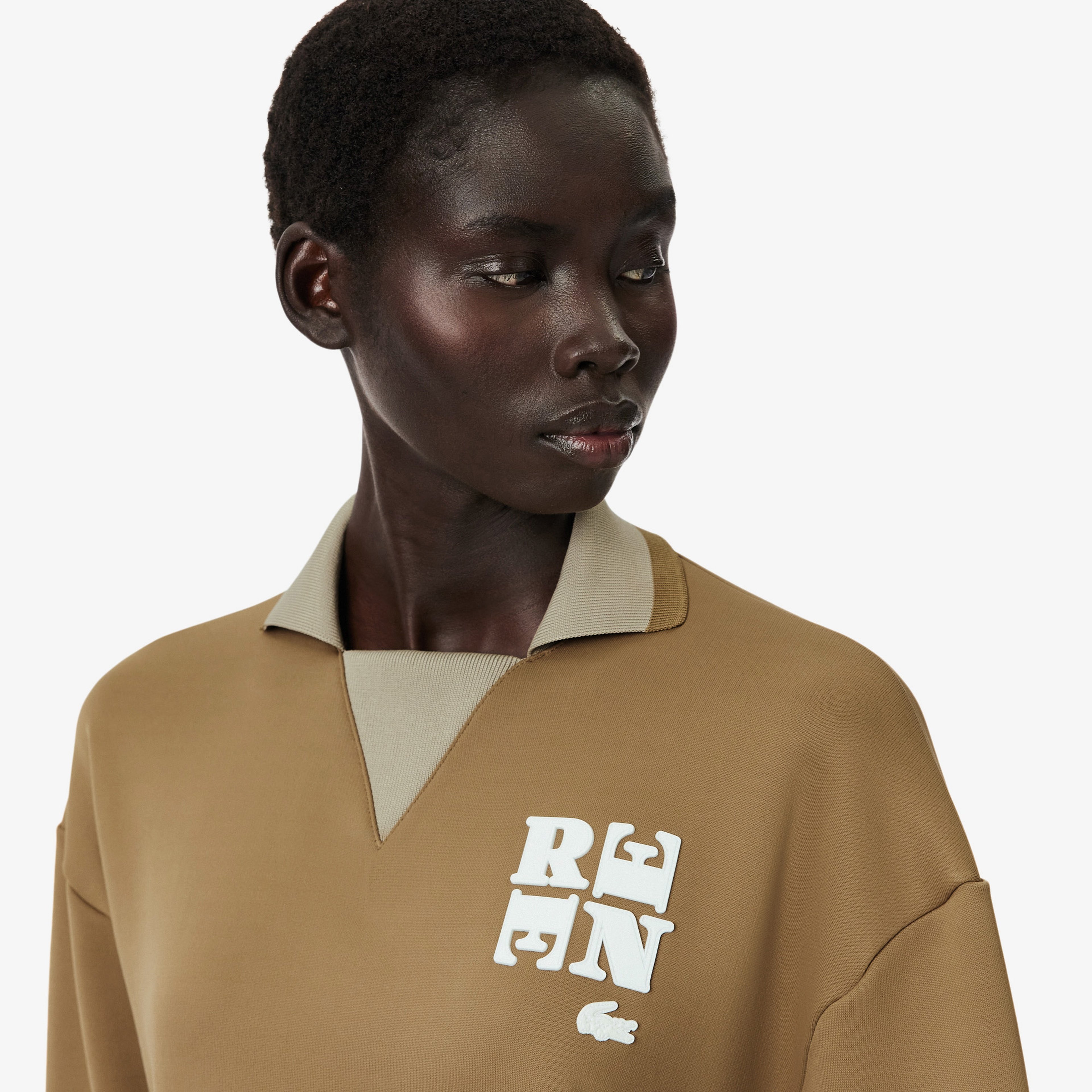 FW25 RUNWAY Kadın Polo Yaka Kahverengi Sweatshirt