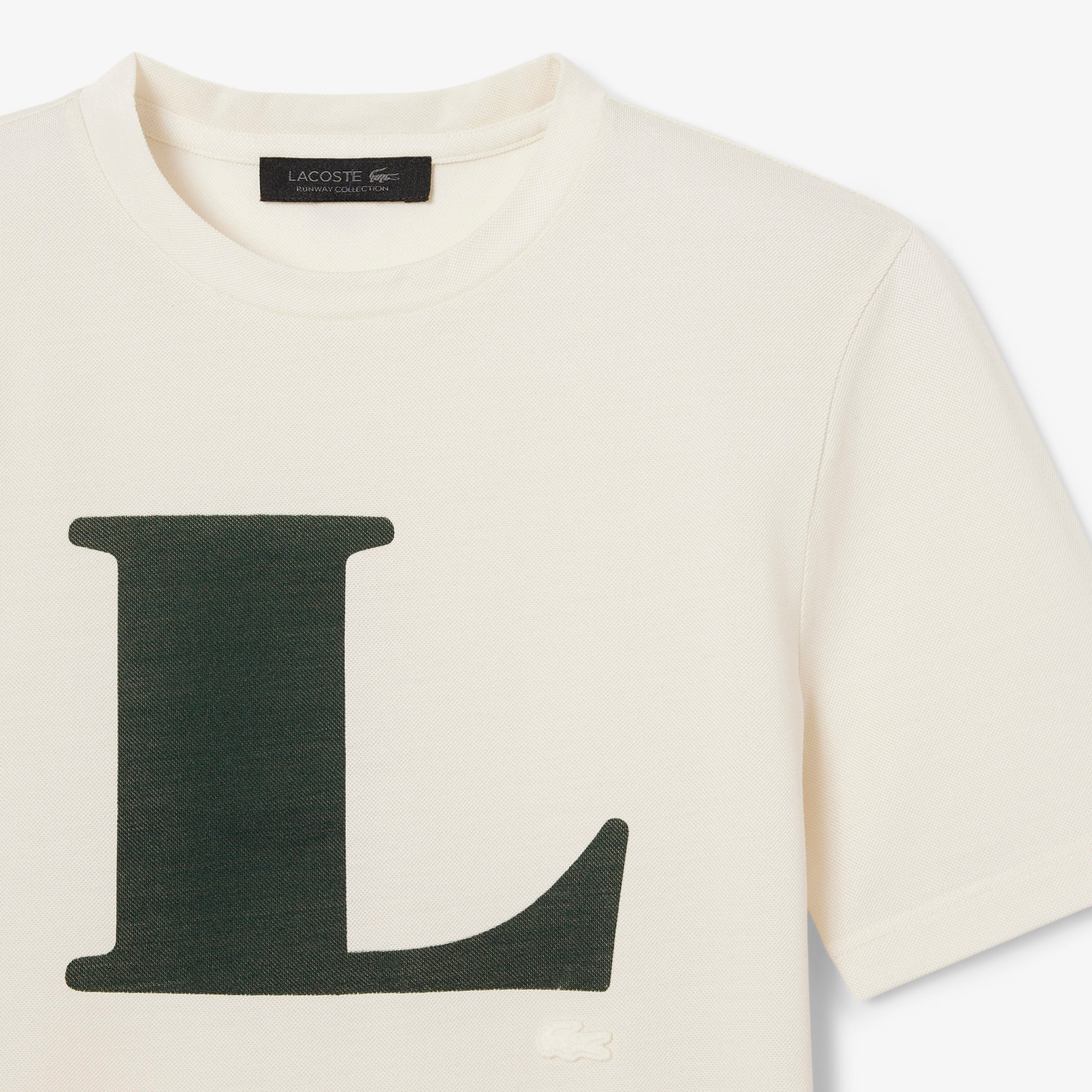 FW25 RUNWAY Kadın Bisiklet Yaka Baskılı İpek Beyaz T-Shirt