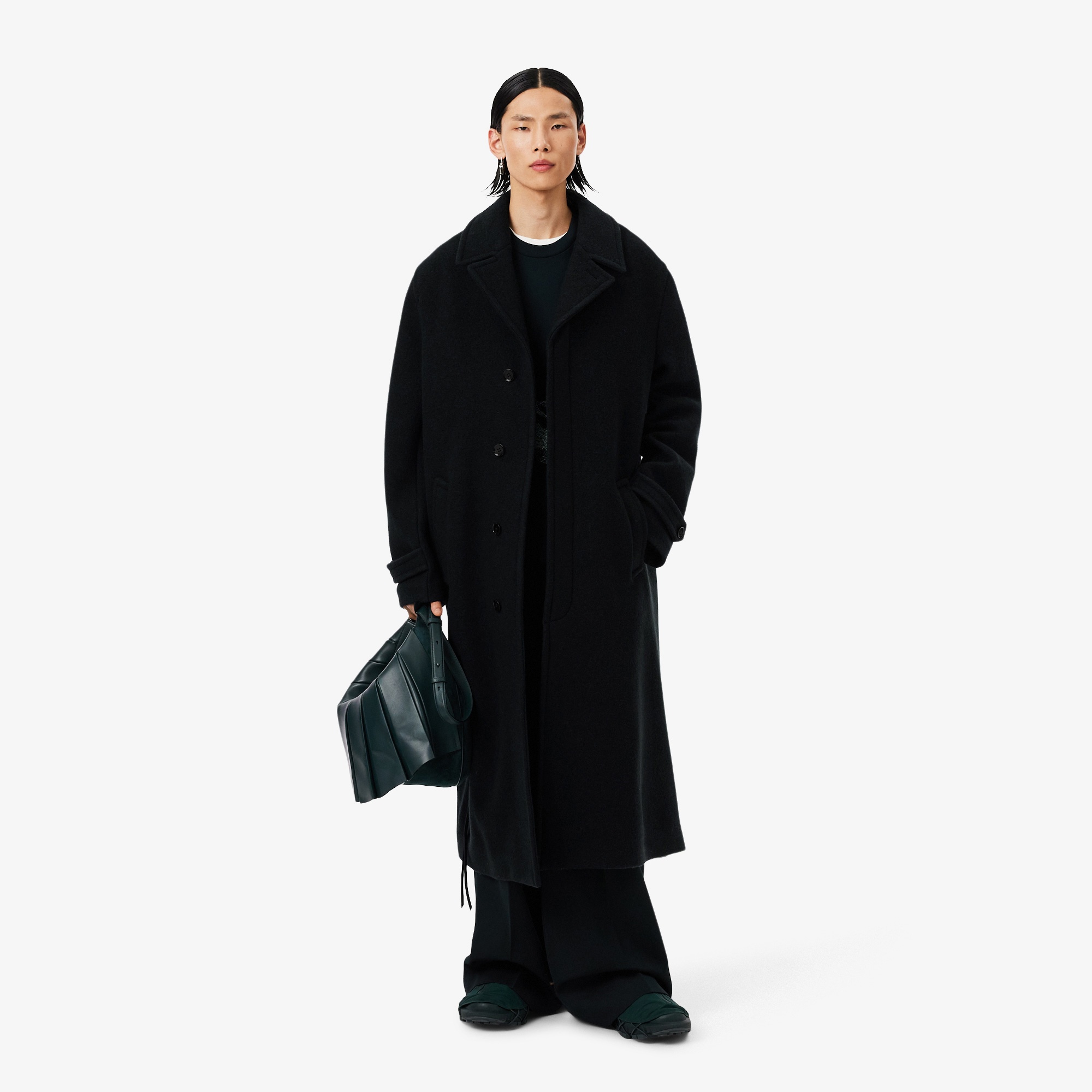 FW25 RUNWAY Erkek Oversize Fit Yün Haki Kaban