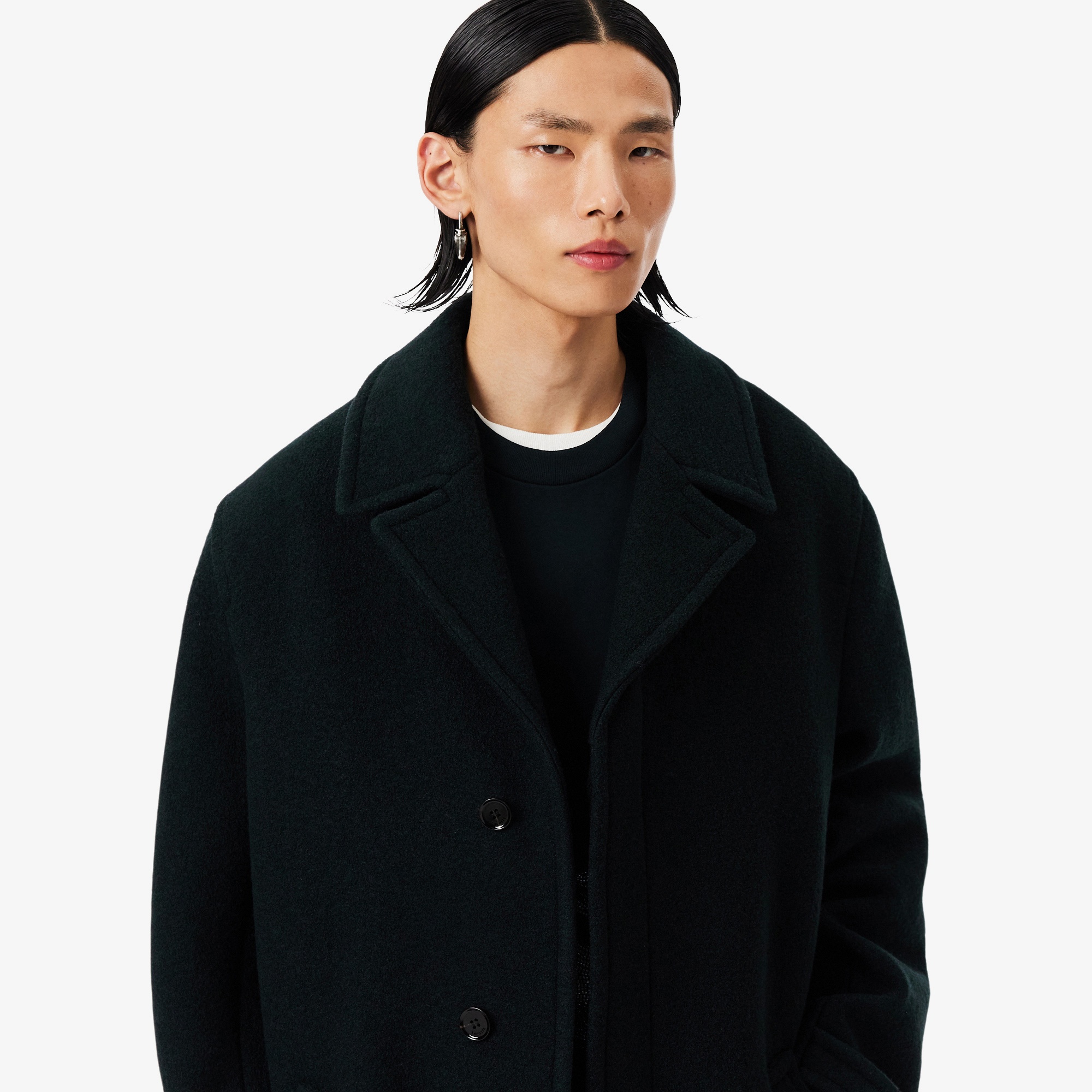 FW25 RUNWAY Erkek Oversize Fit Yün Haki Kaban