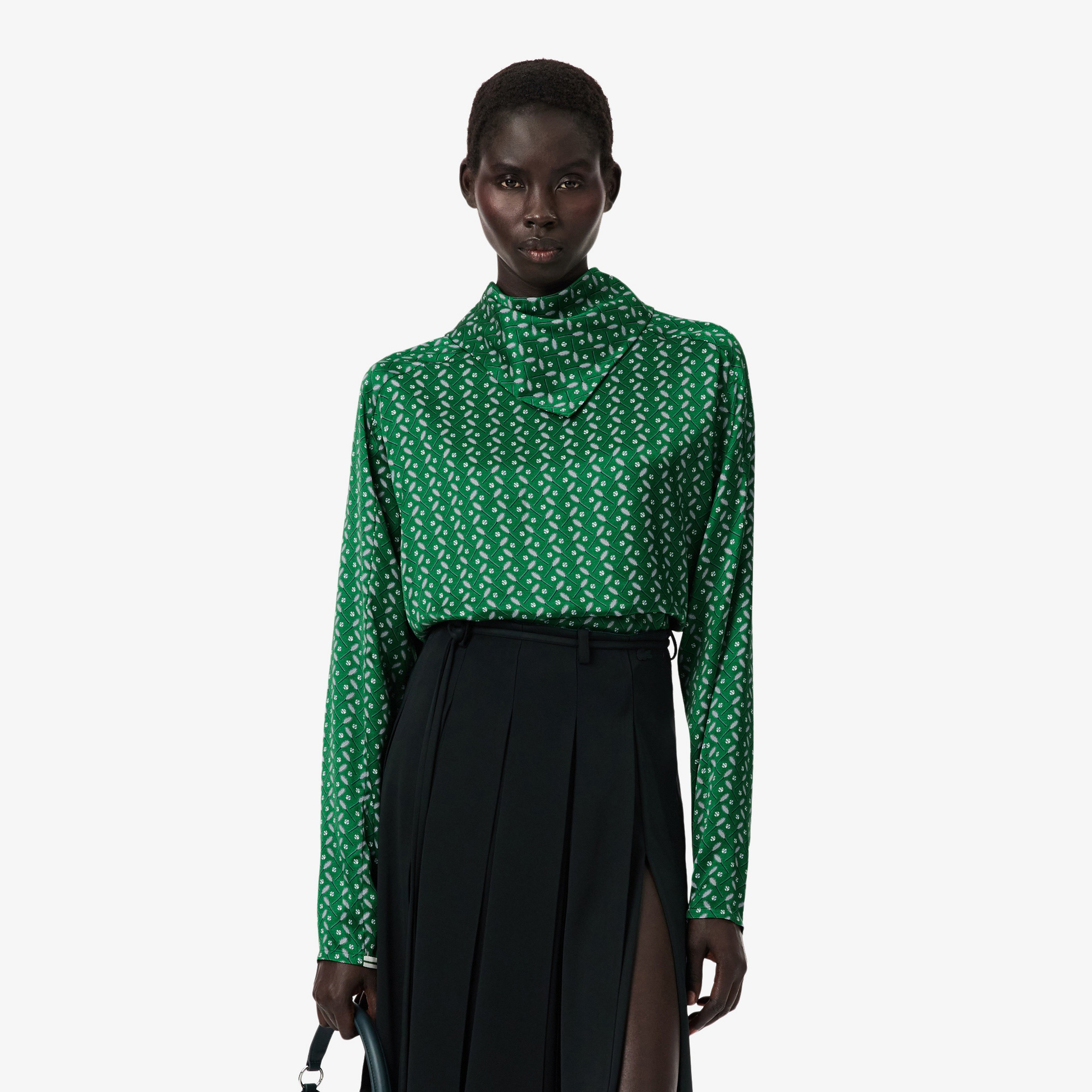 FW25 RUNWAY Kadın Desenli Yeşil Bluz