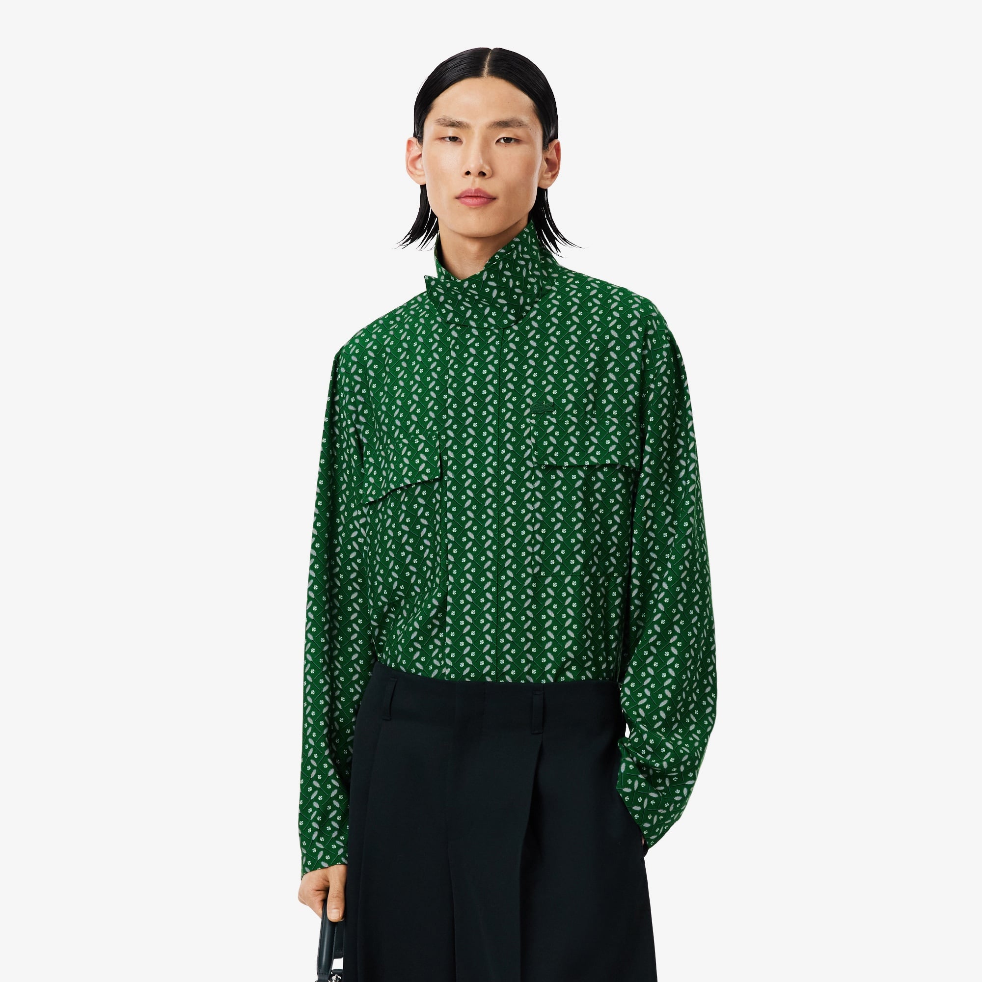 FW25 RUNWAY Erkek Regular Fit Dik Yaka Desenli Yeşil Ceket