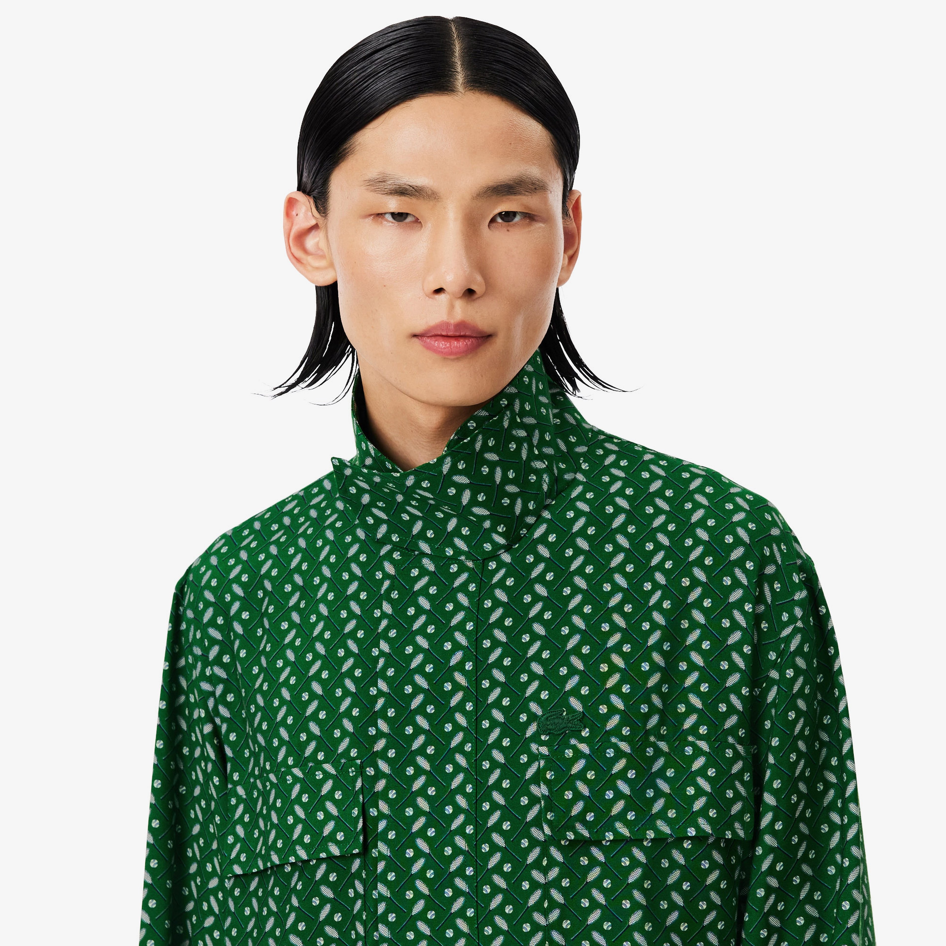 FW25 RUNWAY Erkek Regular Fit Dik Yaka Desenli Yeşil Ceket