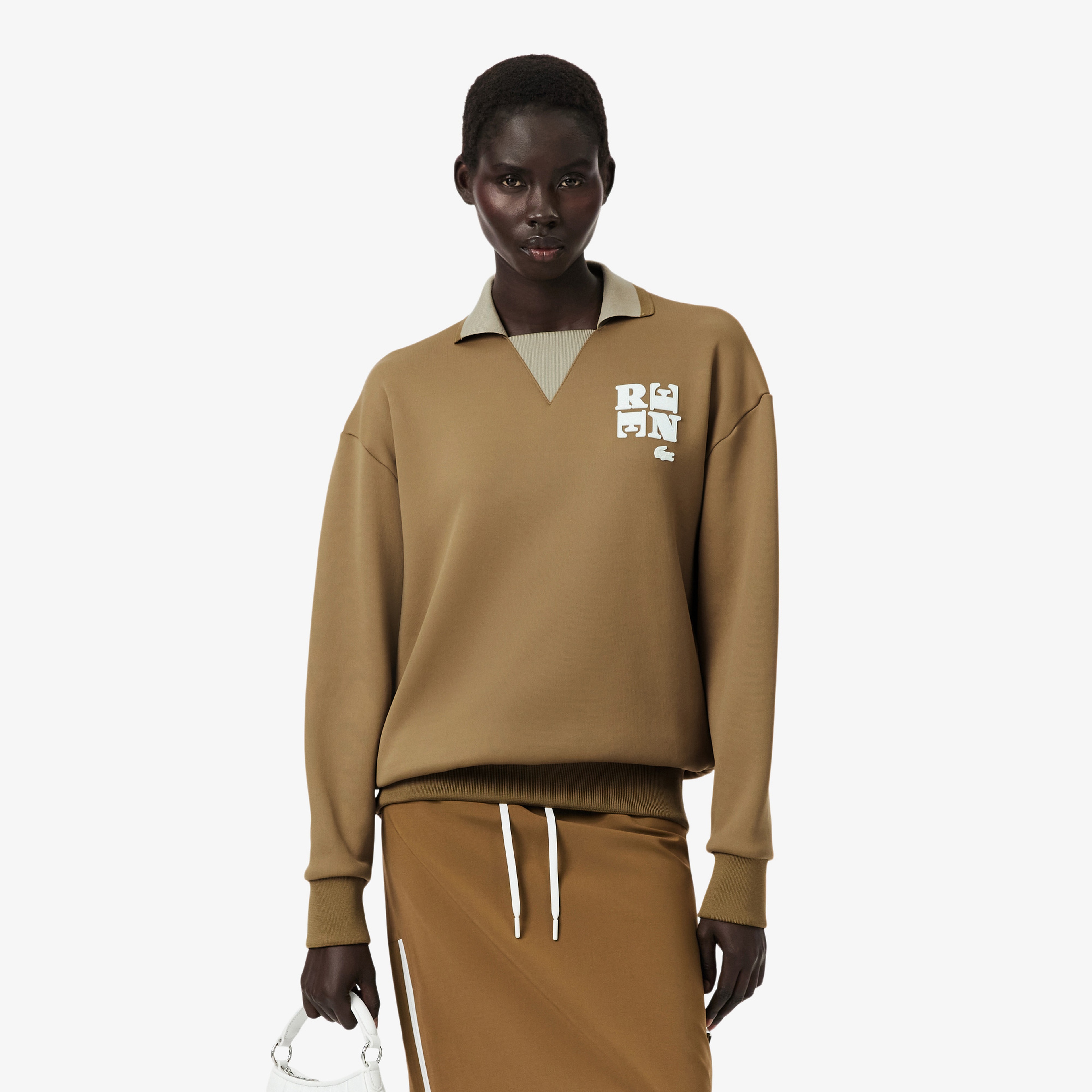 FW25 RUNWAY Kadın Polo Yaka Kahverengi Sweatshirt