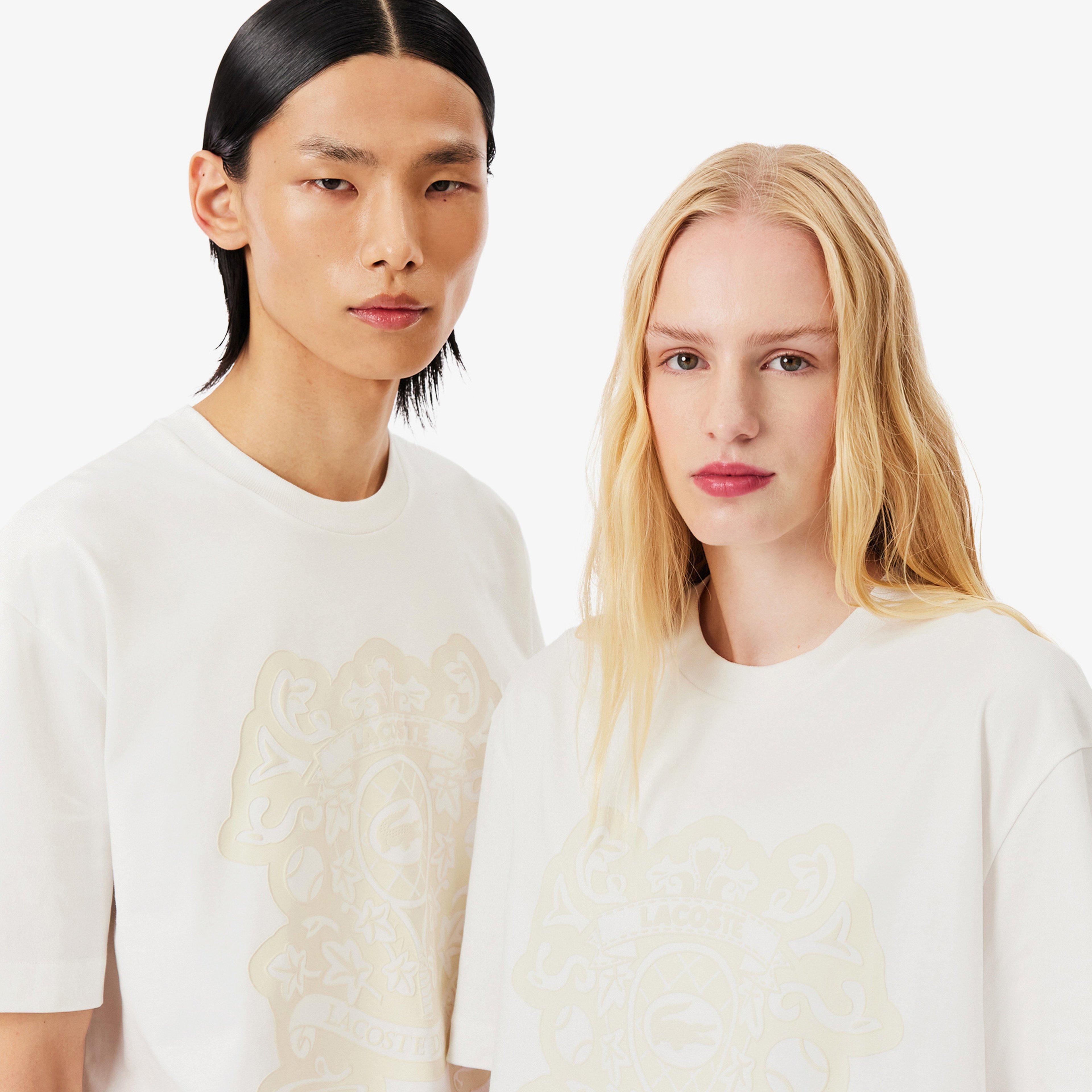 FW25 RUNWAY Unisex Relaxed Fit Bisiklet Yaka Baskılı Beyaz T-Shirt