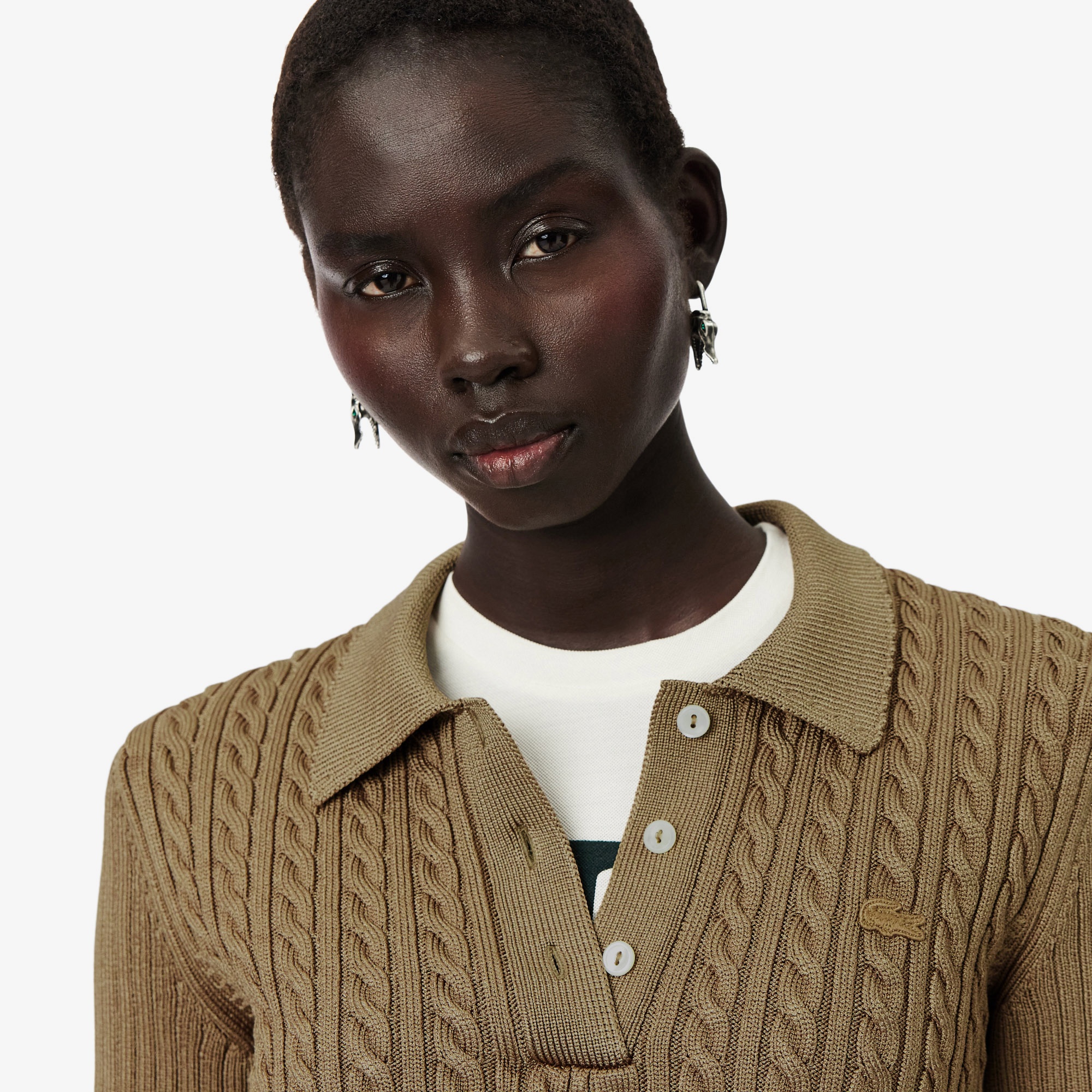 FW25 RUNWAY Kadın Kısa Kollu Polo Yaka Kahverengi Triko