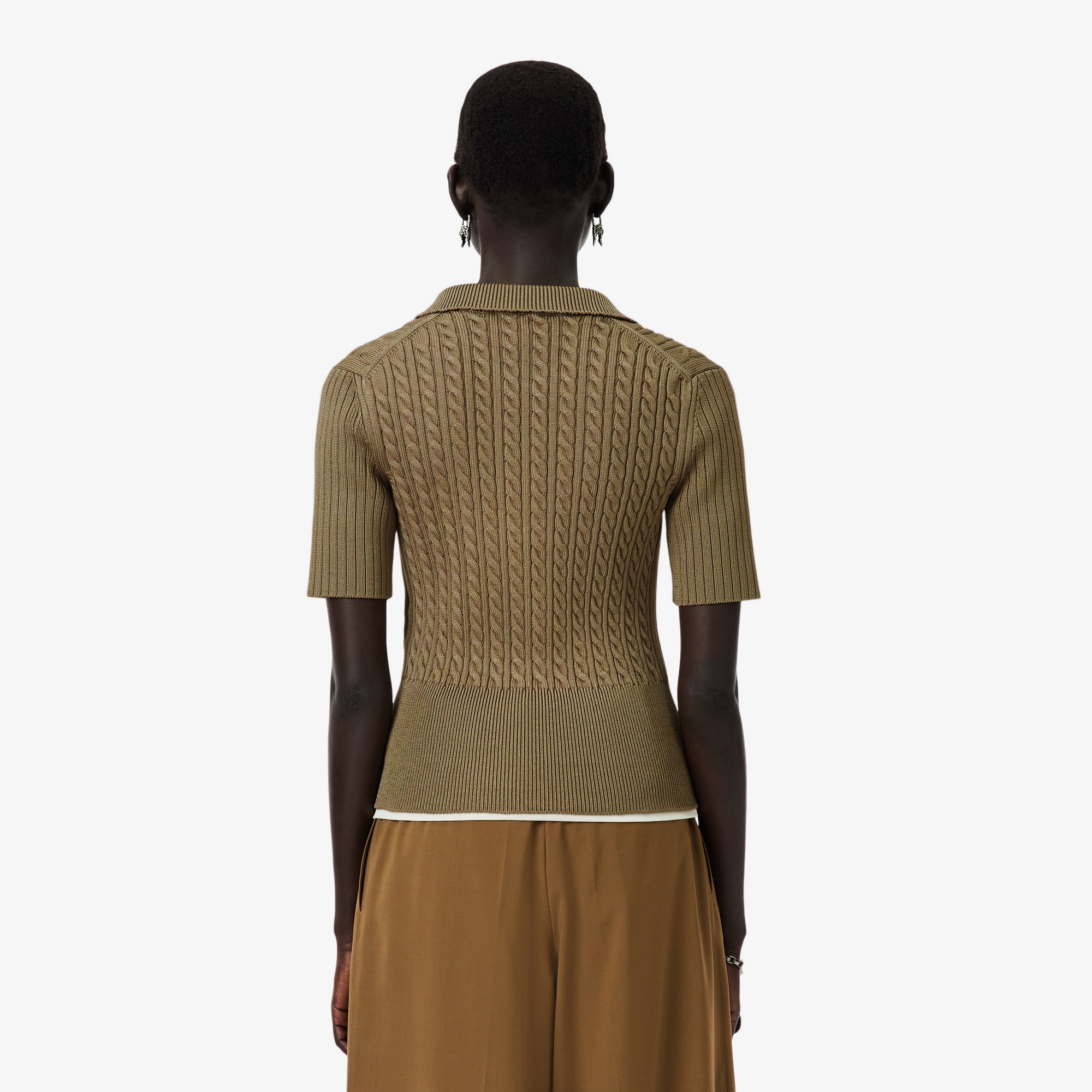 FW25 RUNWAY Kadın Kısa Kollu Polo Yaka Kahverengi Triko