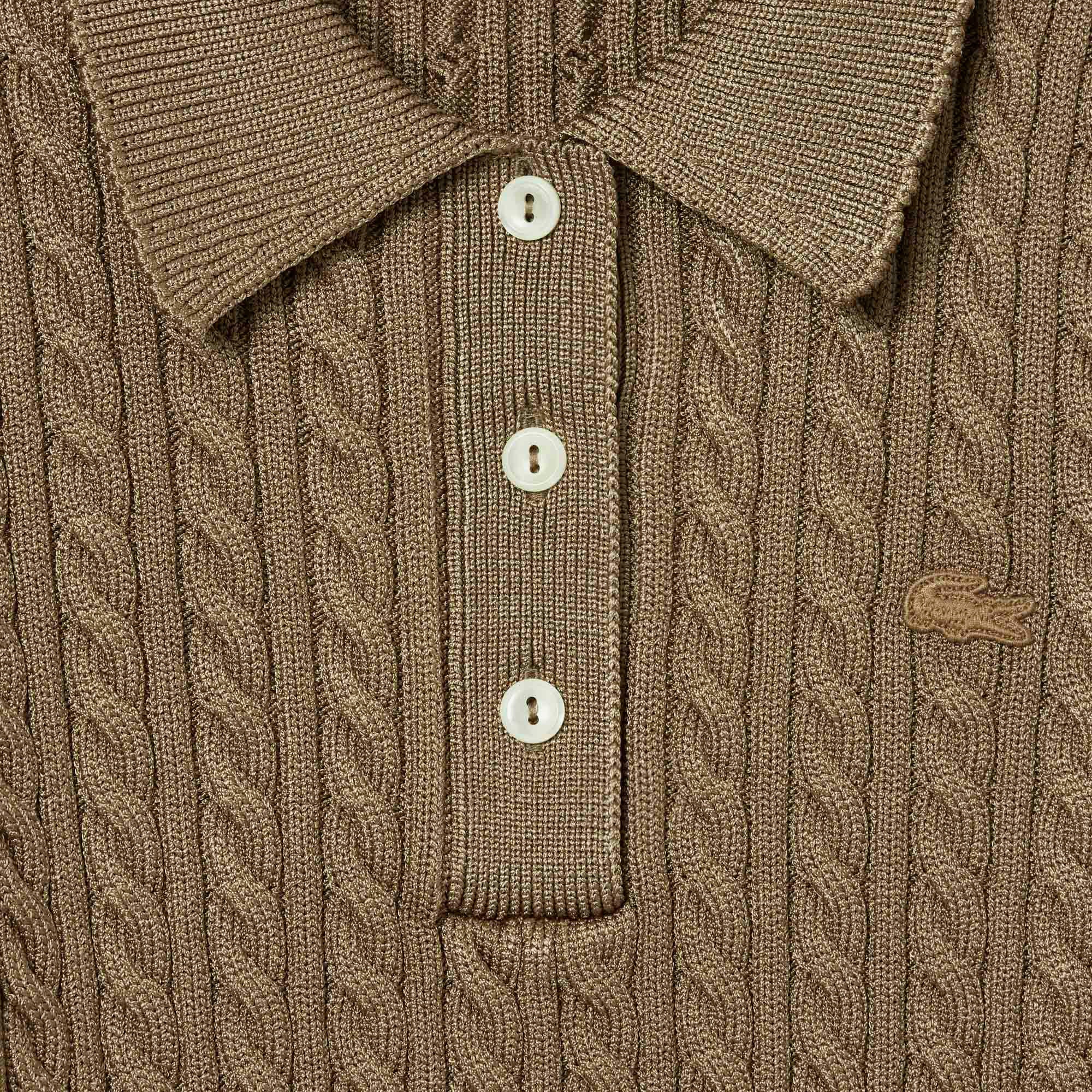 FW25 RUNWAY Kadın Kısa Kollu Polo Yaka Kahverengi Triko