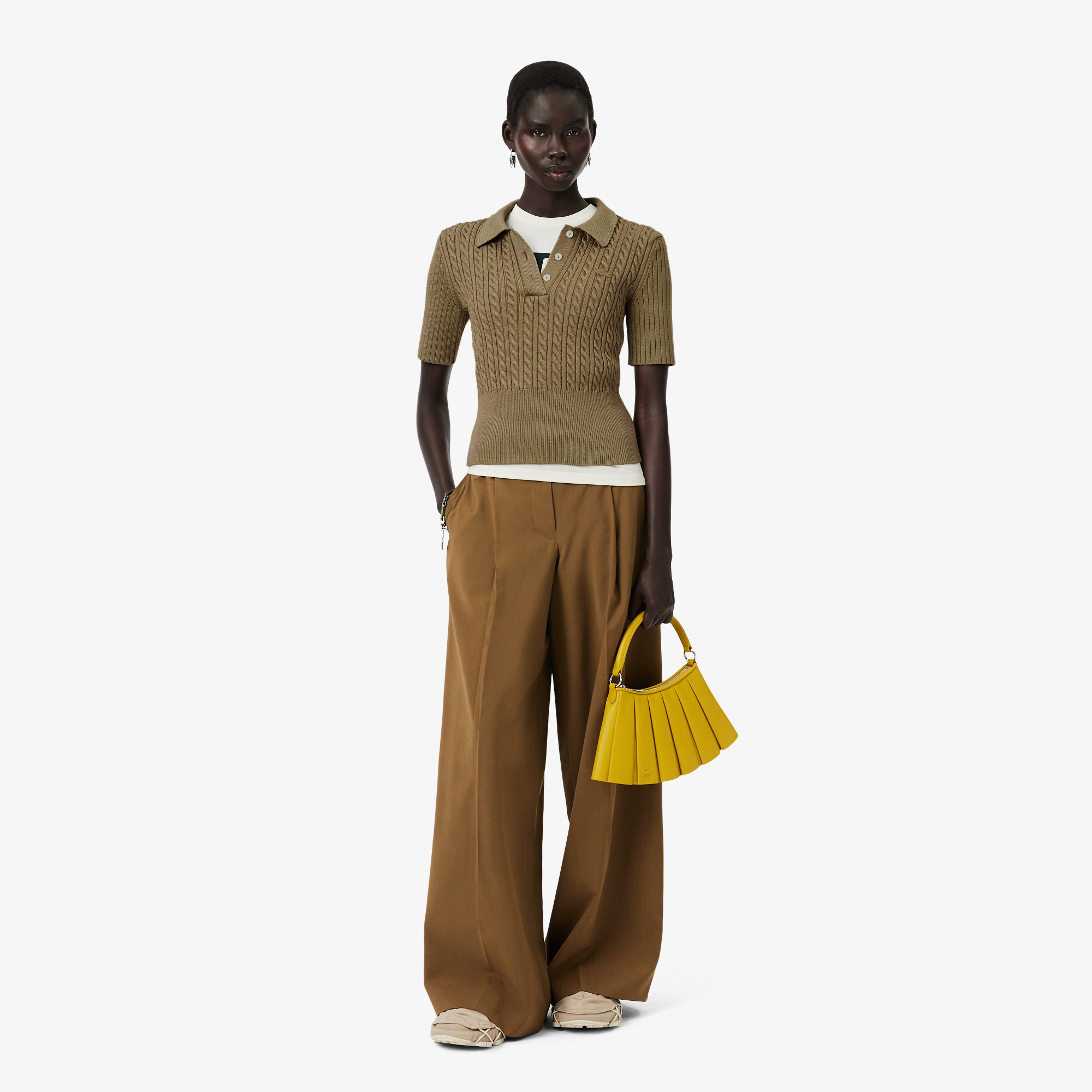 FW25 RUNWAY Kadın Kısa Kollu Polo Yaka Kahverengi Triko