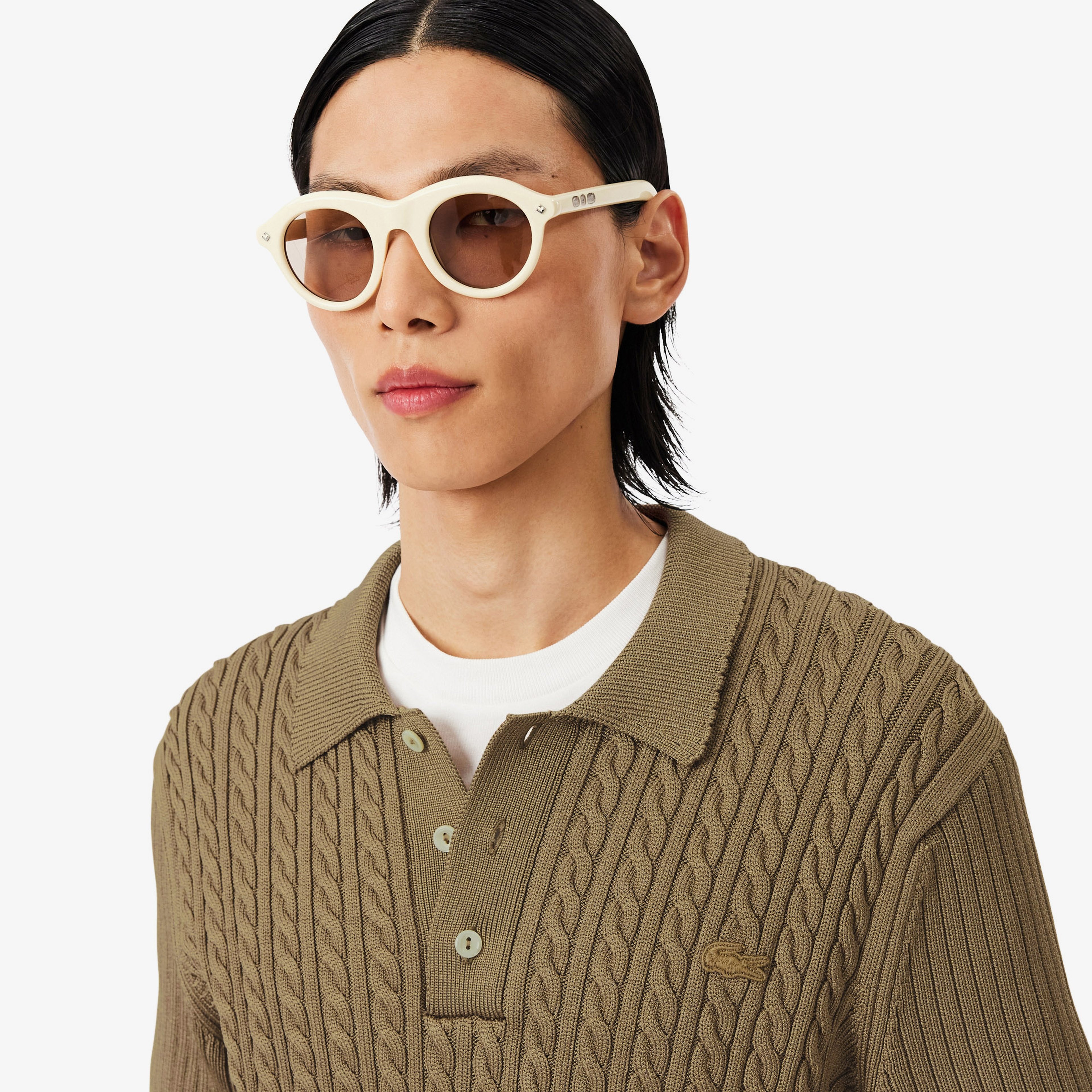 FW25 RUNWAY Erkek Slim Fit Kısa Kollu Bisiklet Yaka Kahverengi Triko