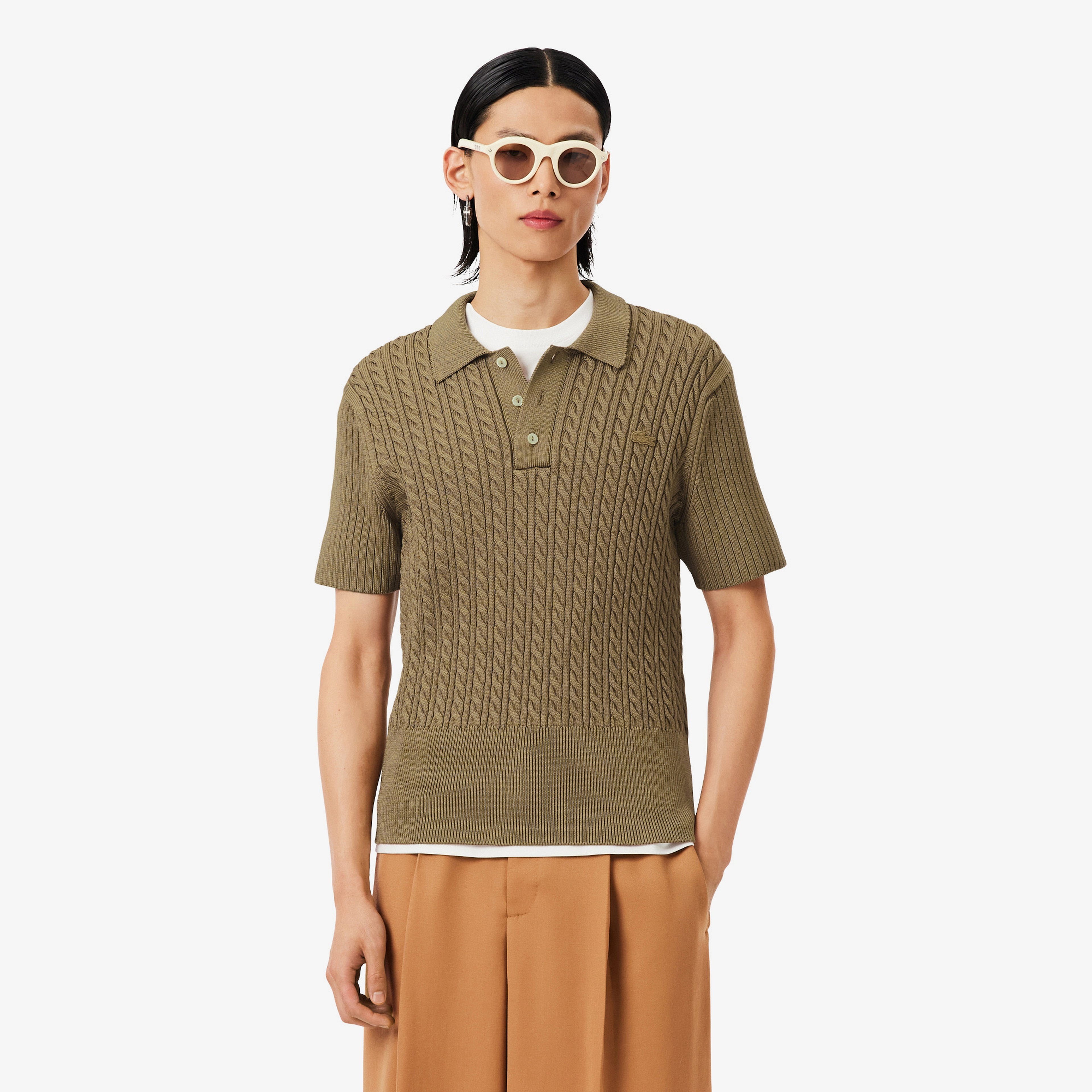 FW25 RUNWAY Erkek Slim Fit Kısa Kollu Bisiklet Yaka Kahverengi Triko