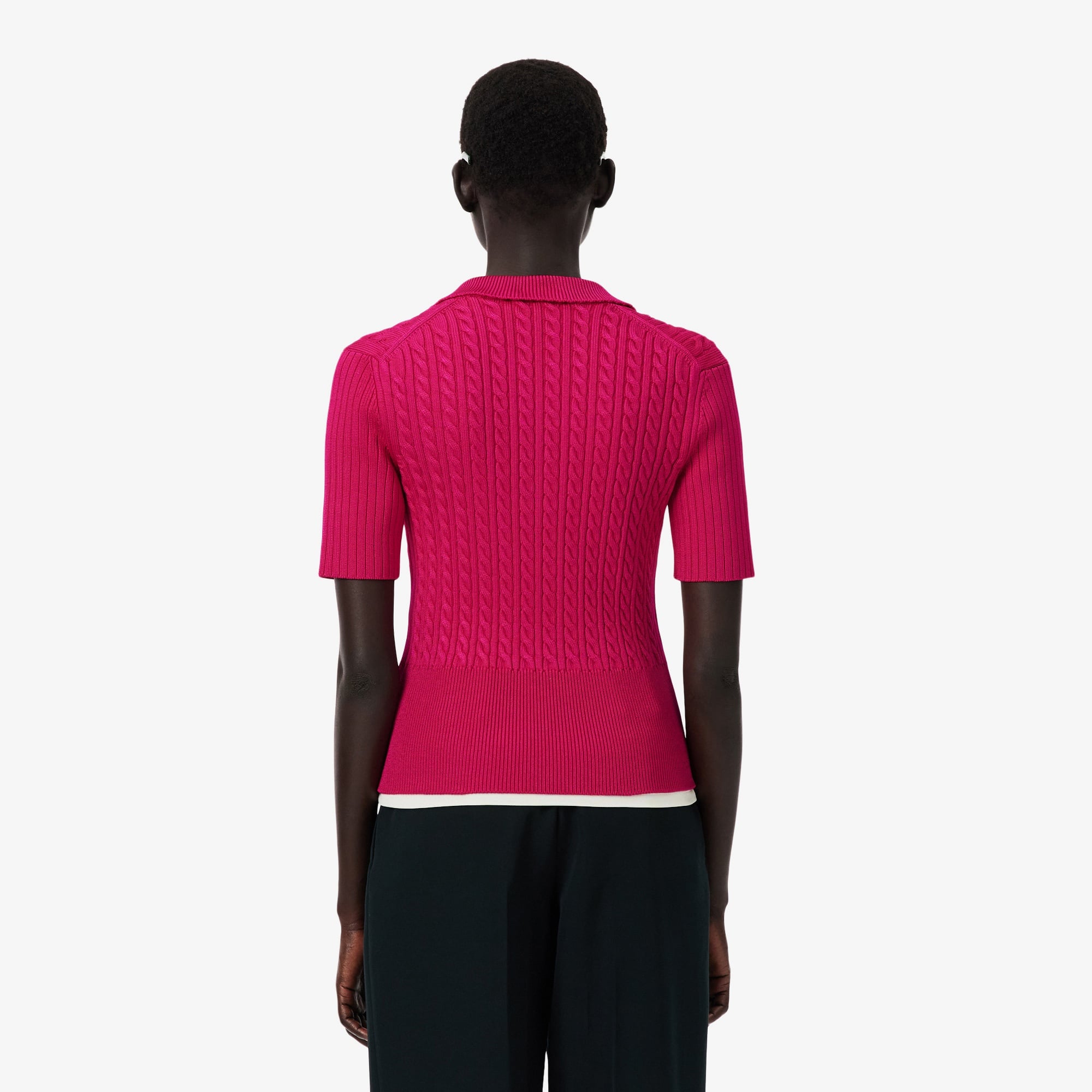 FW25 RUNWAY Kadın Kısa Kollu Polo Yaka Pembe Triko