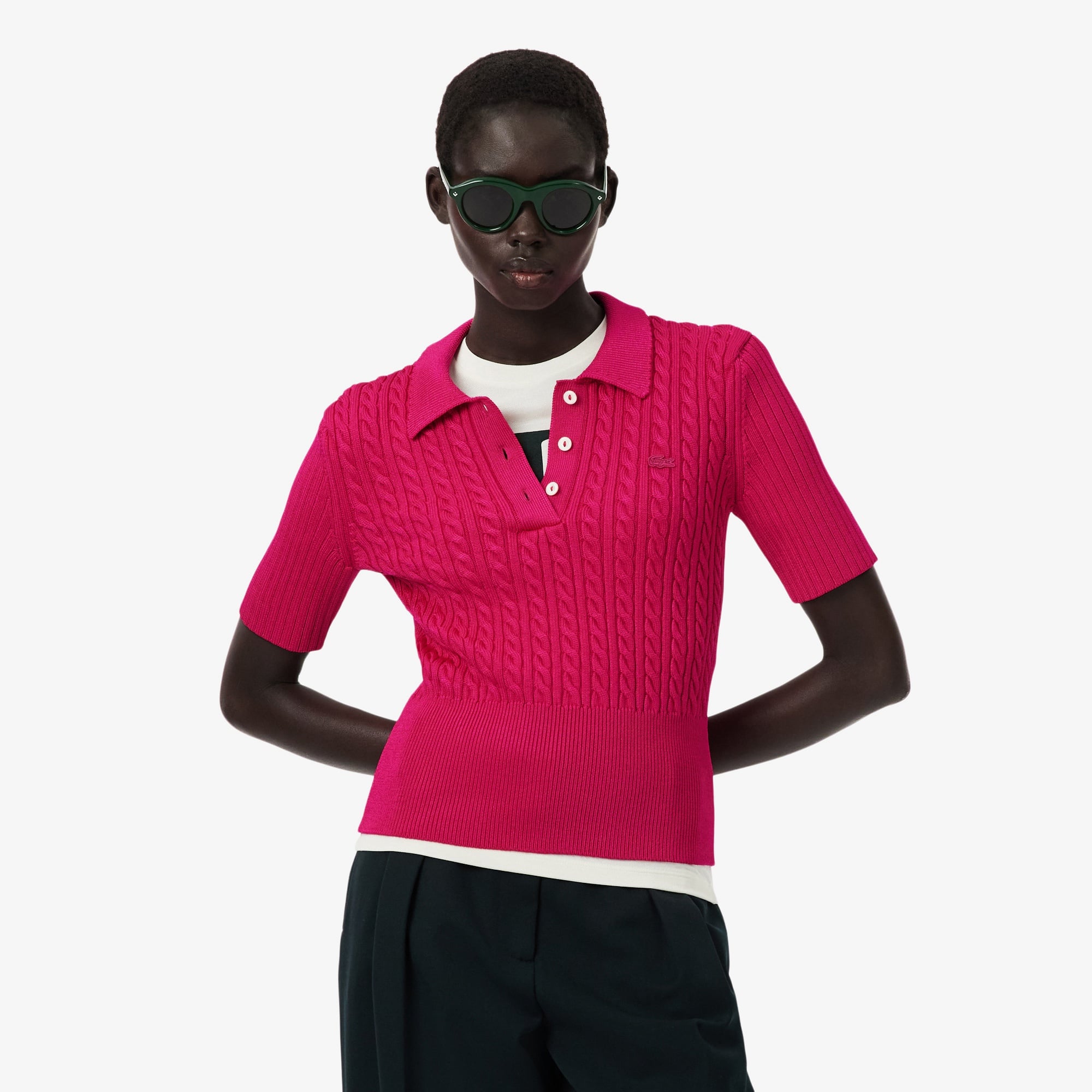 FW25 RUNWAY Kadın Kısa Kollu Polo Yaka Pembe Triko