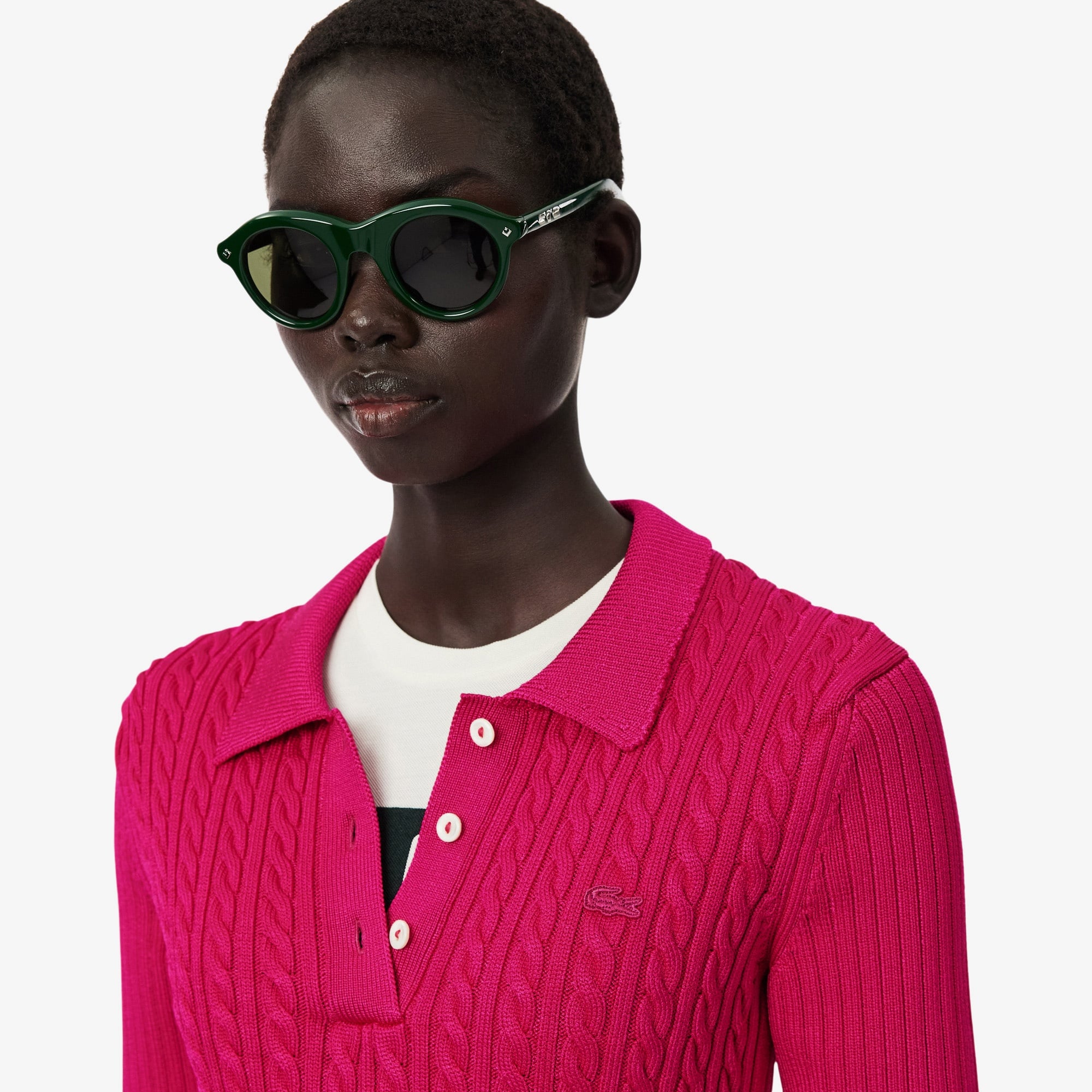 FW25 RUNWAY Kadın Kısa Kollu Polo Yaka Pembe Triko