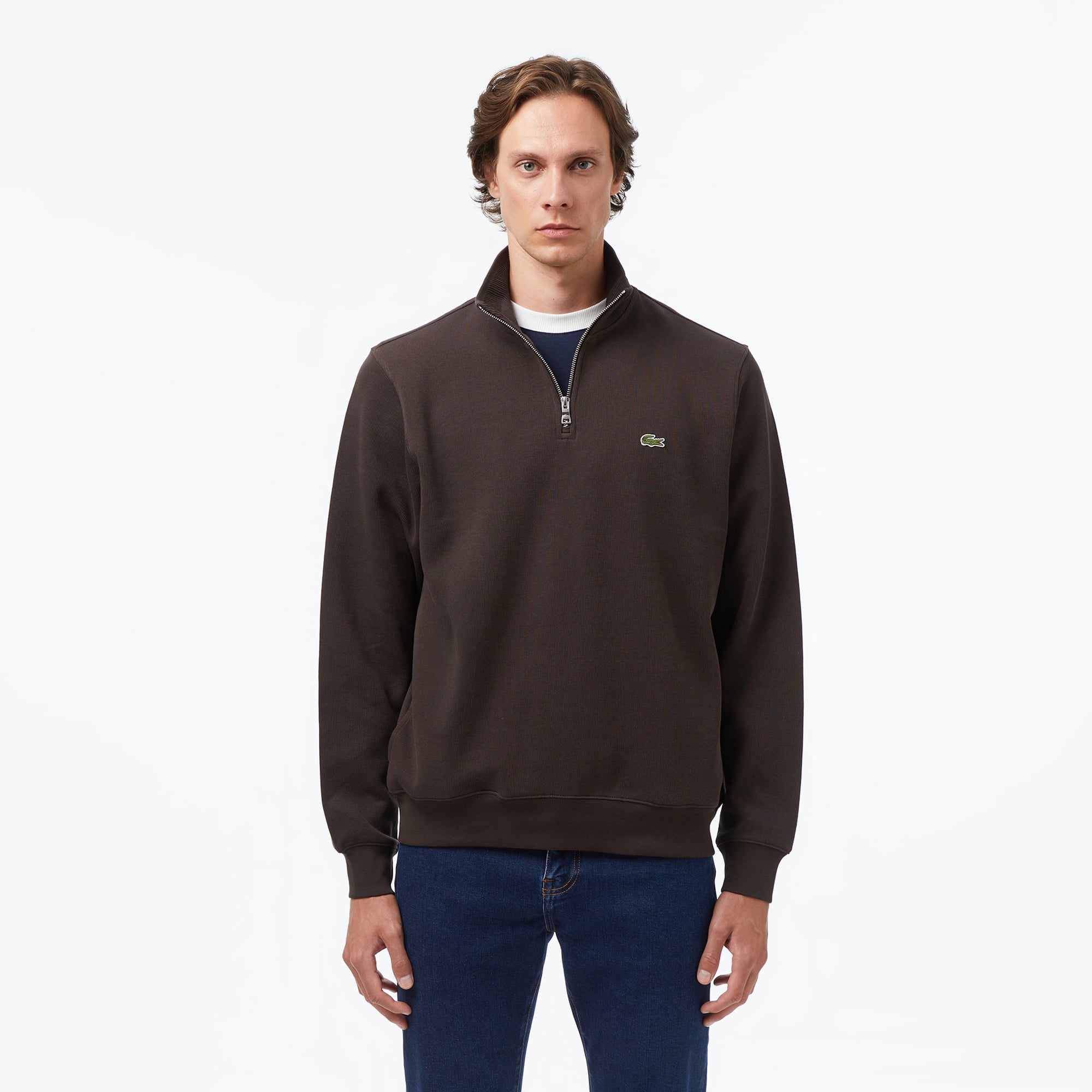 Erkek Regular Fit Yarım Fermuarlı Kahverengi Sweatshirt SH1927.SKB