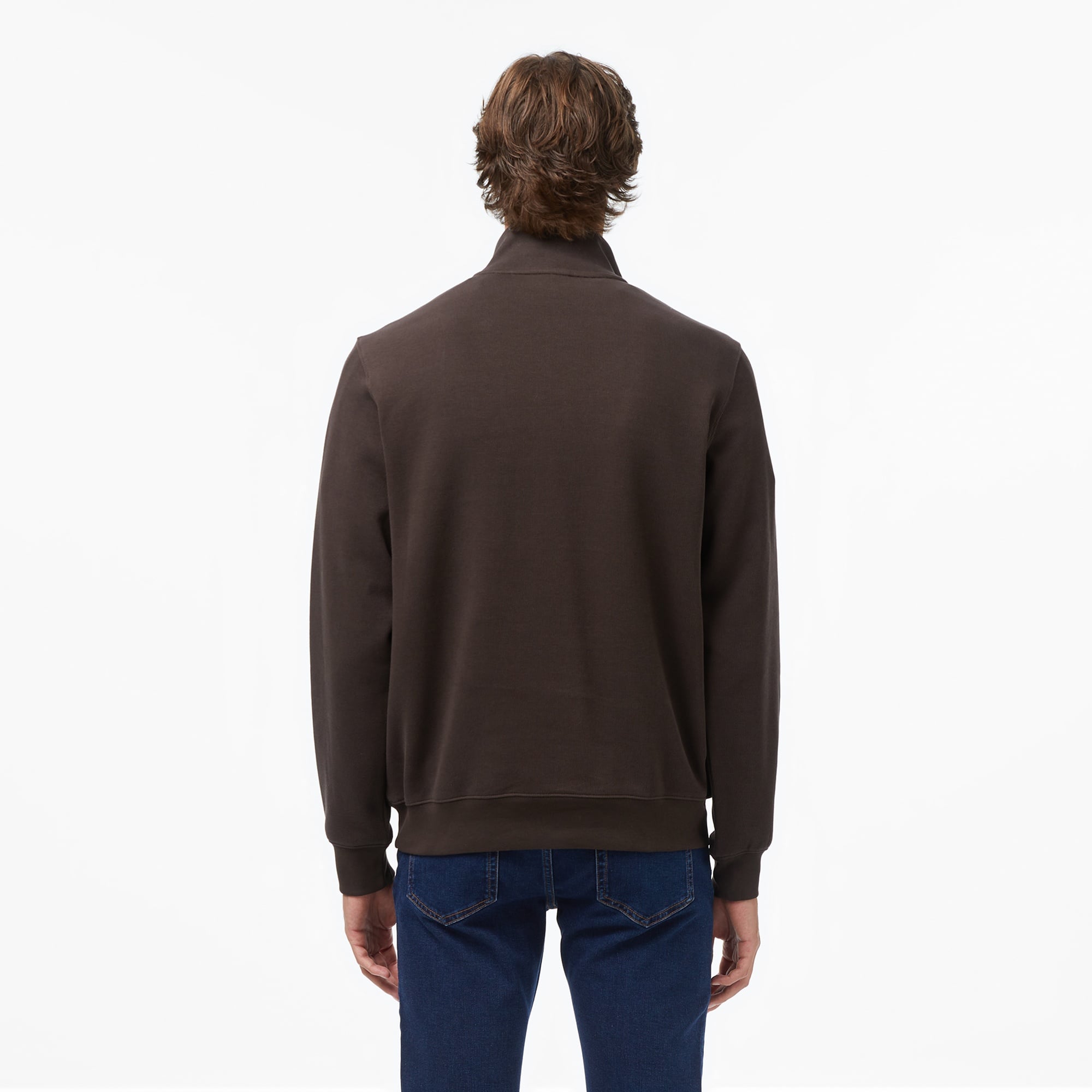 Erkek Classic Fit Yarım Fermuarlı Kahverengi Sweatshirt