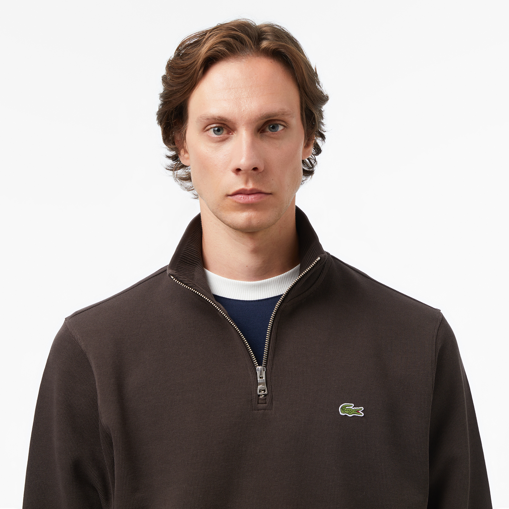 Erkek Classic Fit Yarım Fermuarlı Kahverengi Sweatshirt SH1927.SKB
