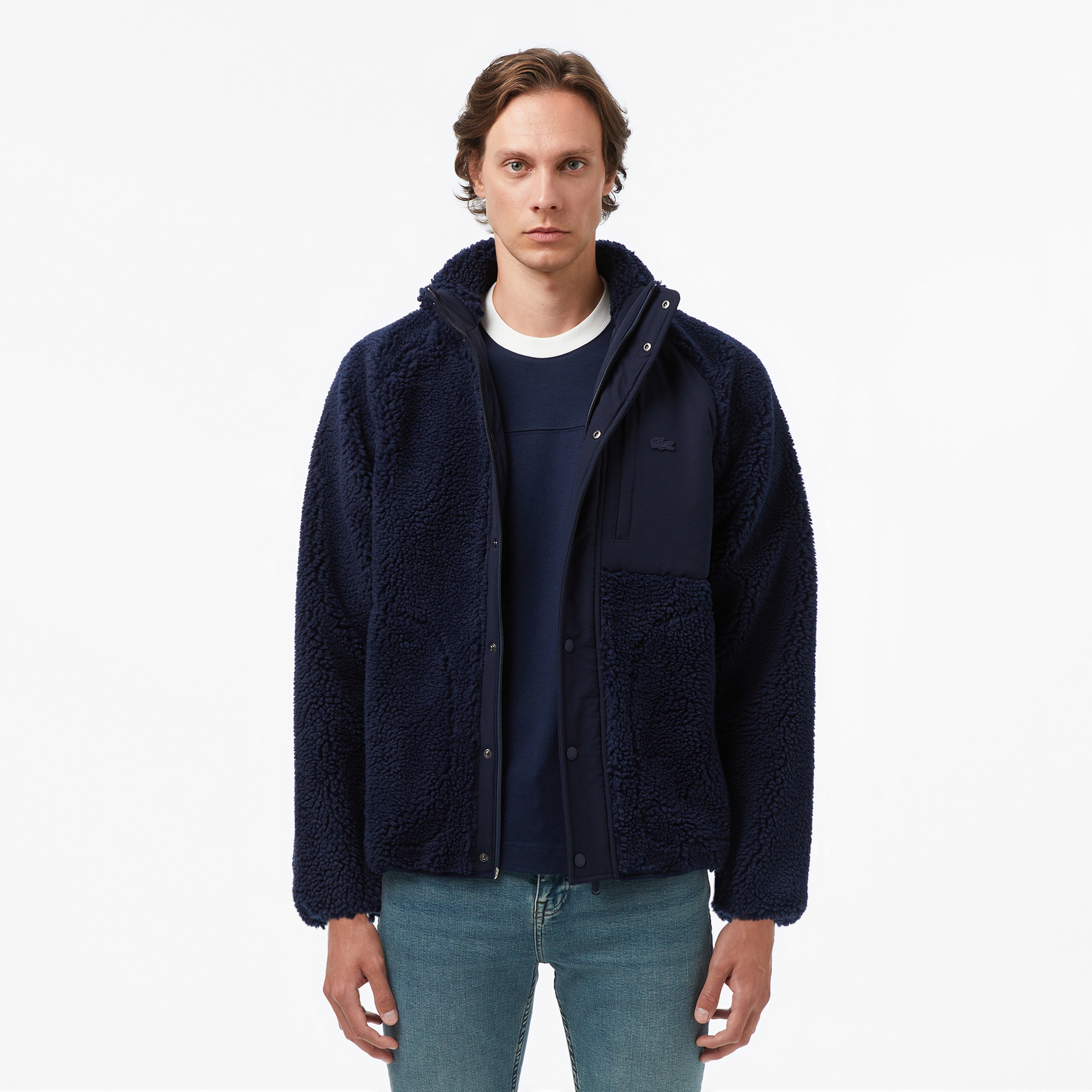 Erkek Dik Yaka Renk Bloklu Lacivert Ceket