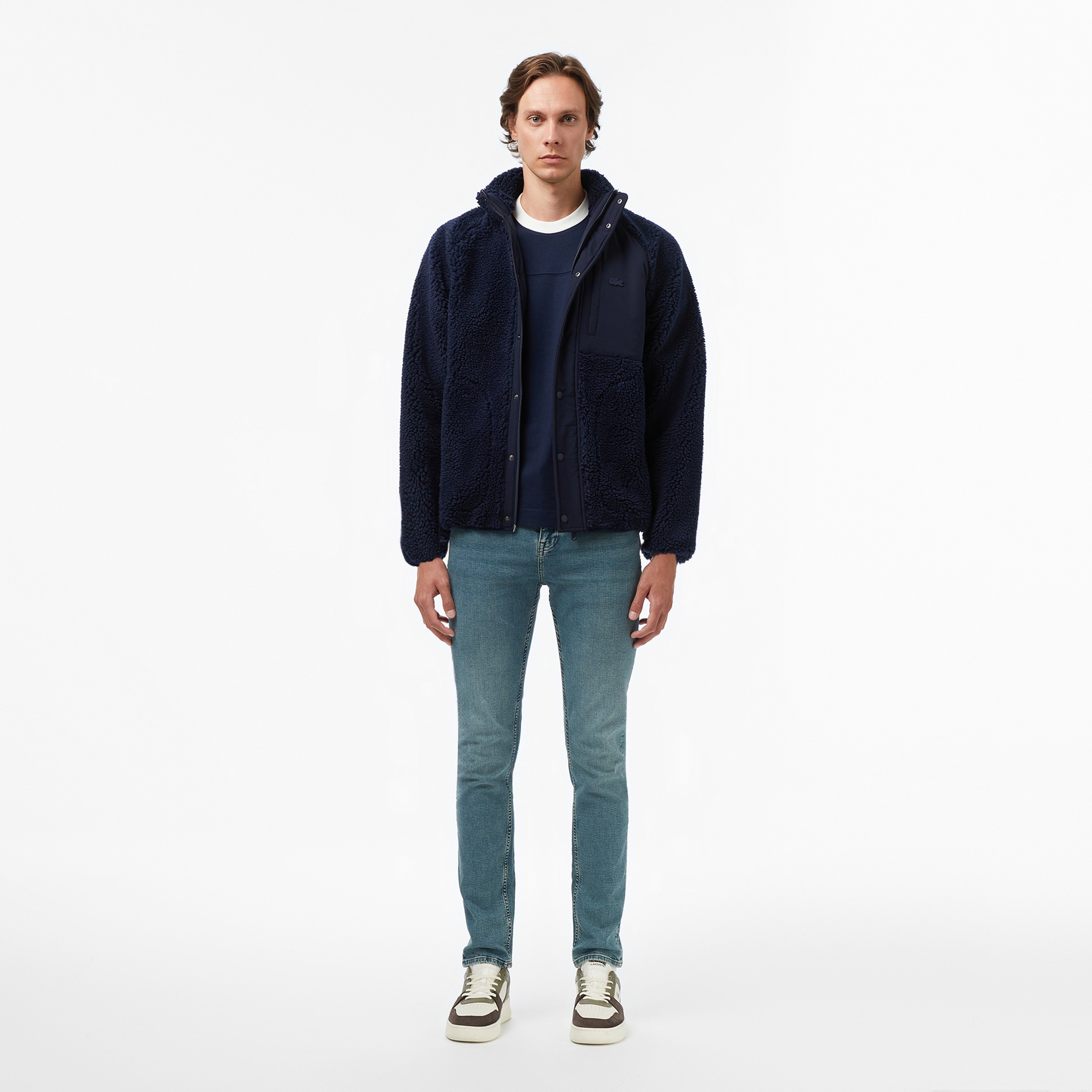 Erkek Dik Yaka Renk Bloklu Lacivert Ceket